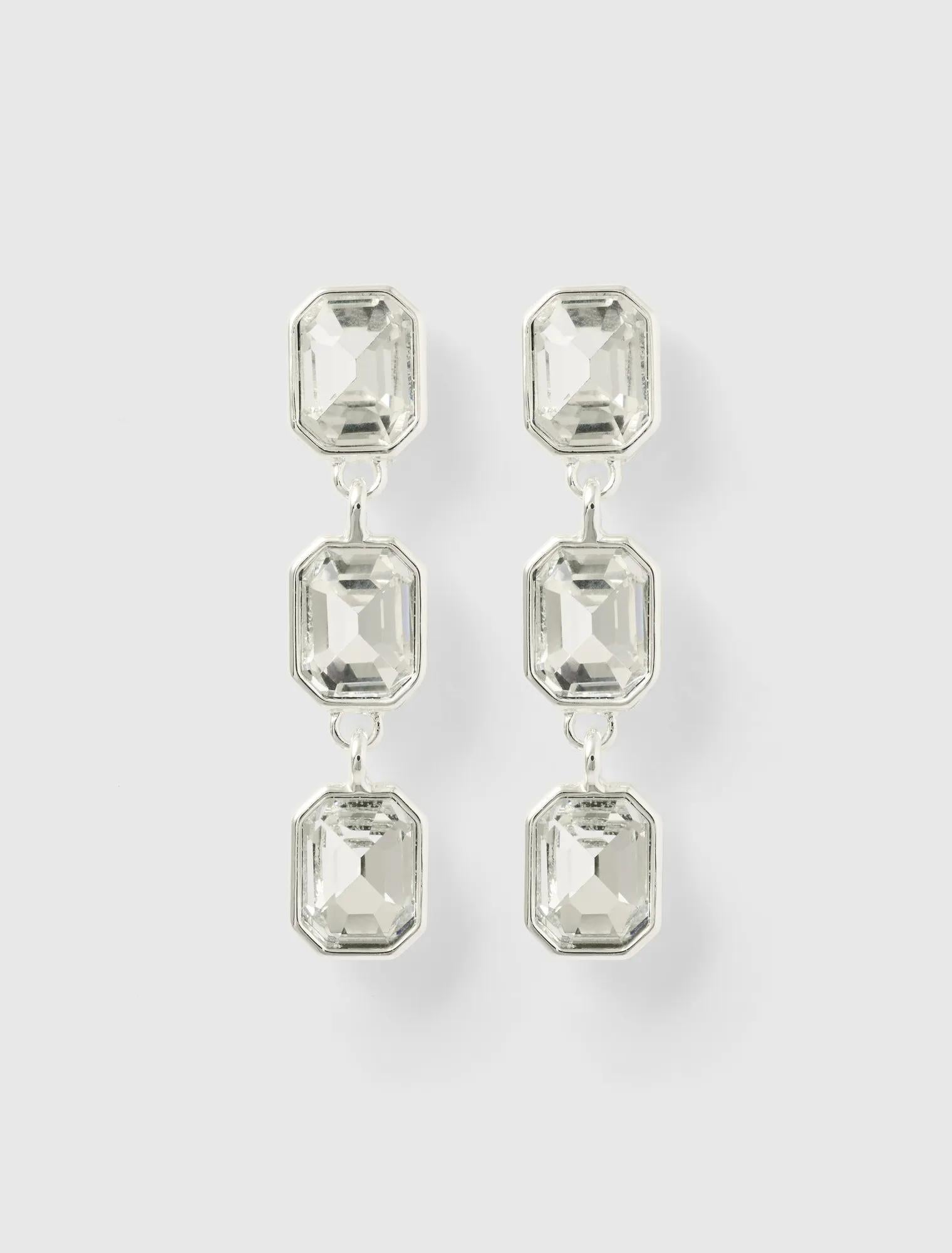 Bailey Baguette Drop Earrings Silver/ Crystal_mannequin