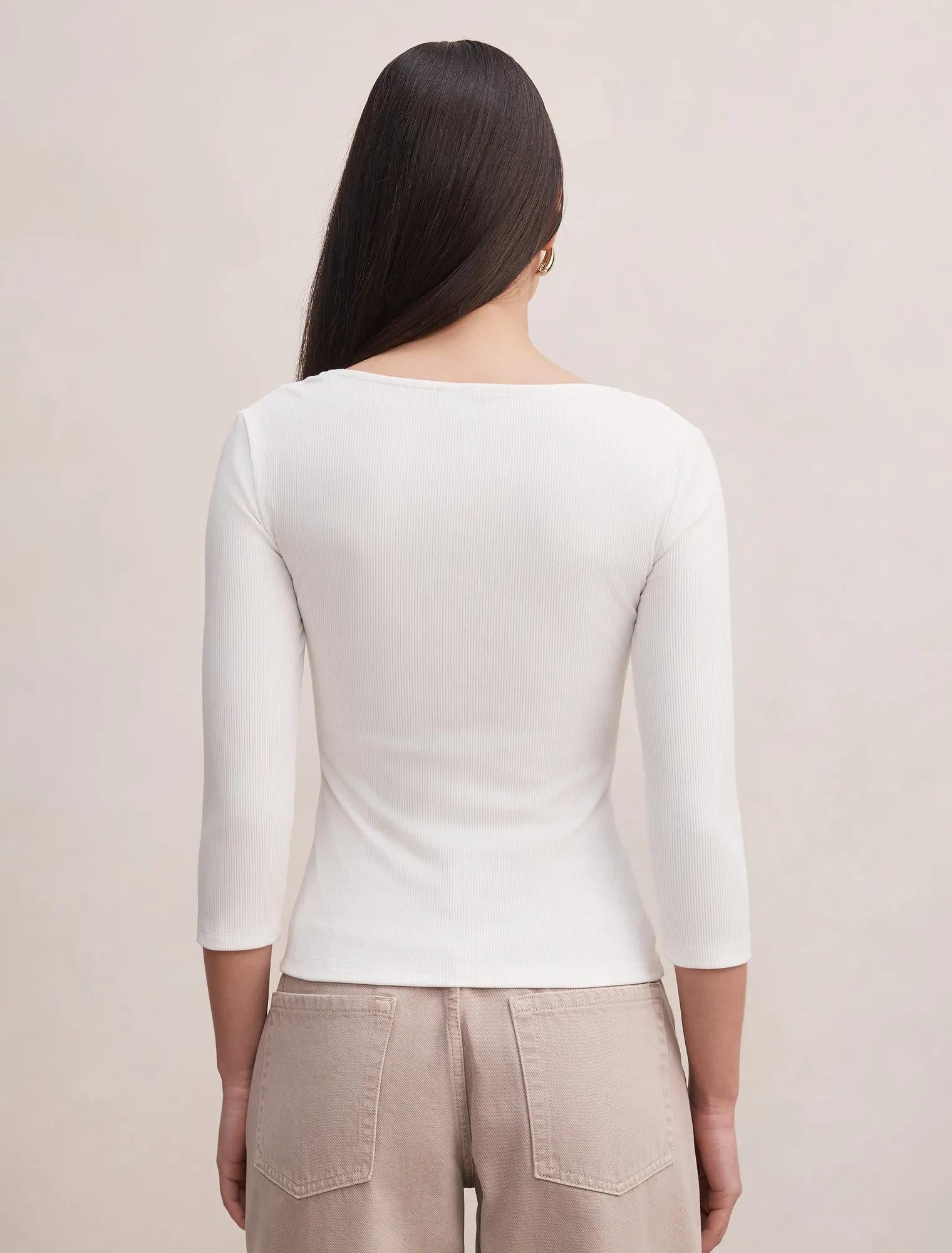 Selena Lace Trim 3/4 Sleeve Porcelain