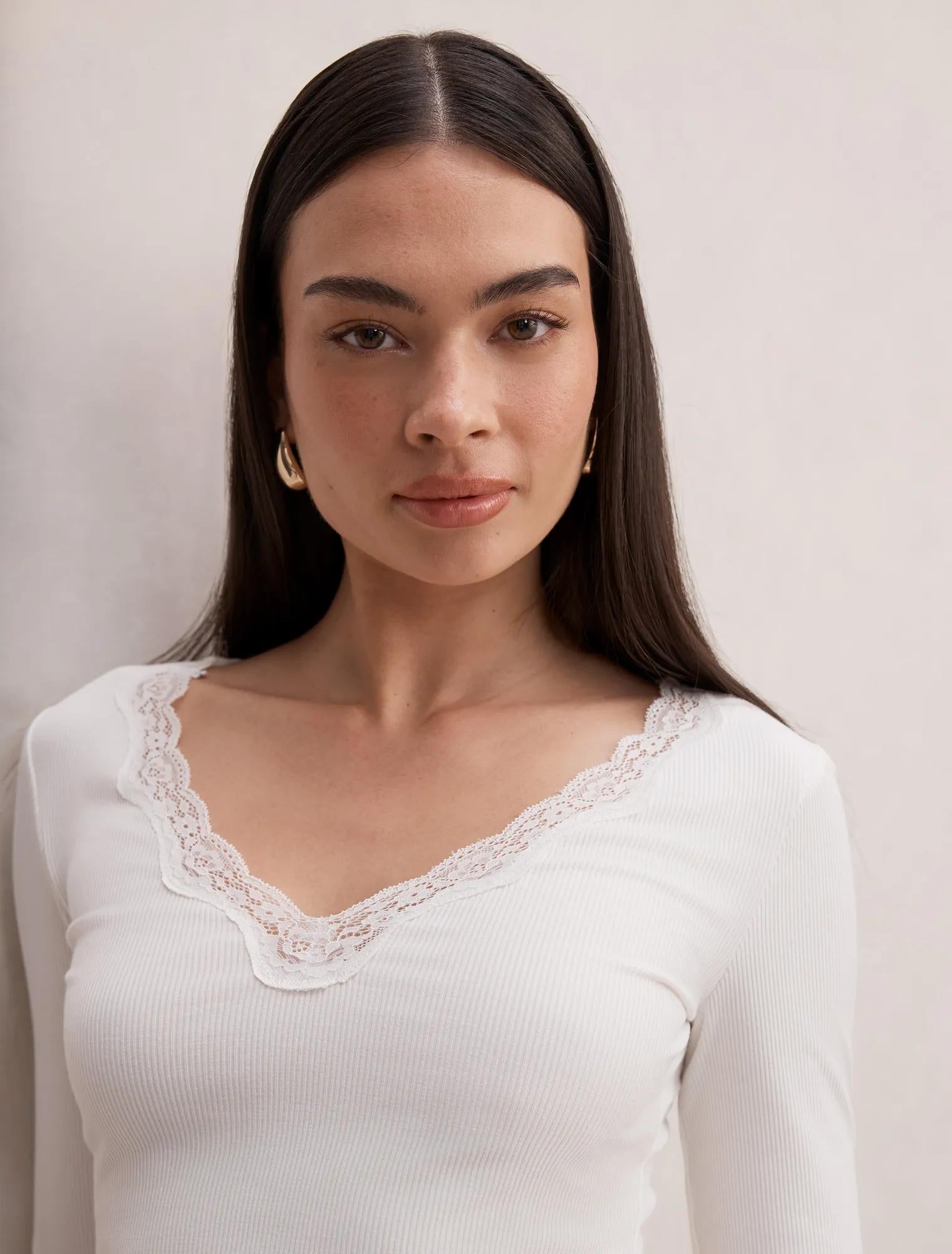 Selena Lace Trim 3/4 Sleeve Porcelain