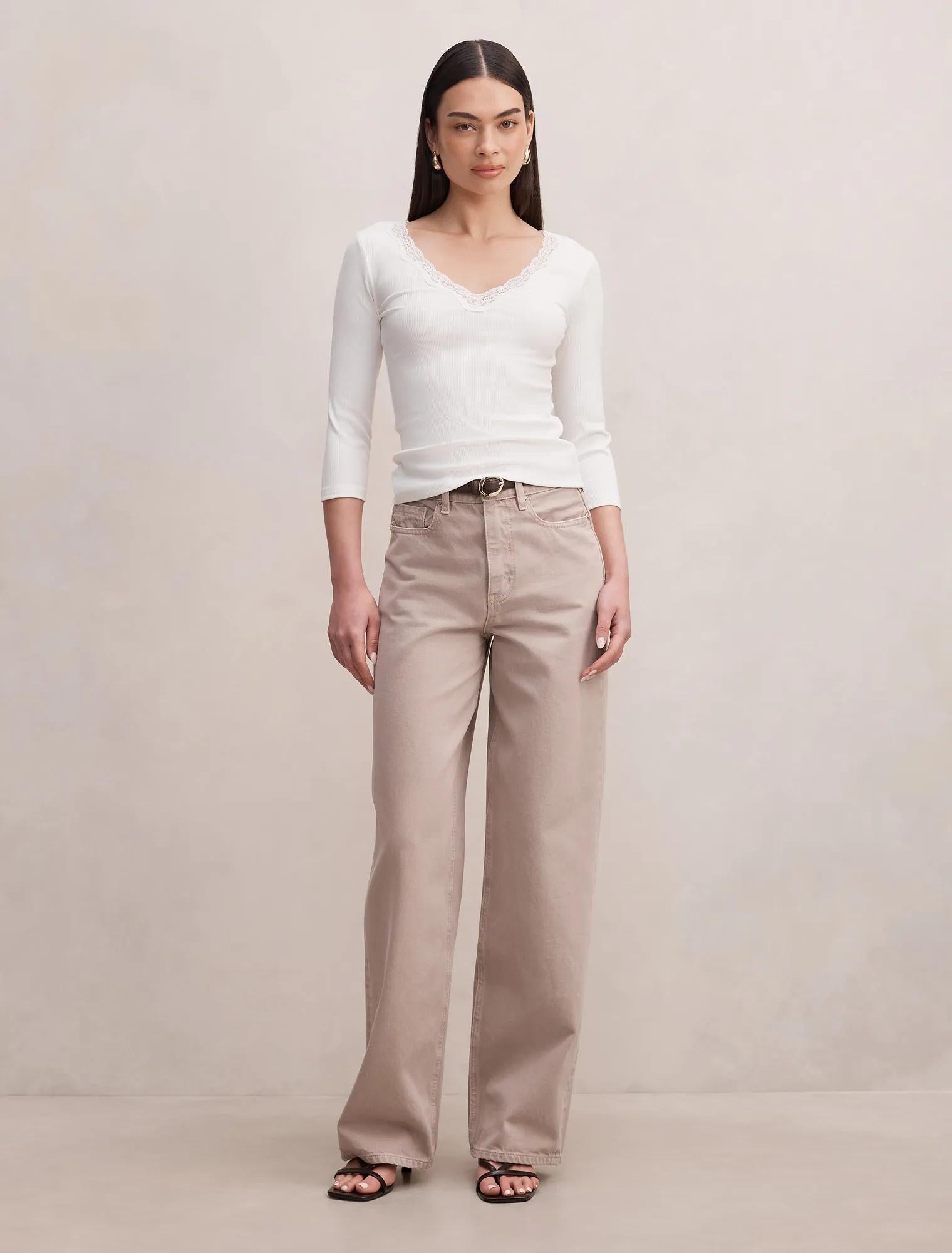 Selena Lace Trim 3/4 Sleeve Porcelain