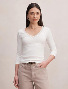 Selena Lace Trim 3/4 Sleeve Porcelain