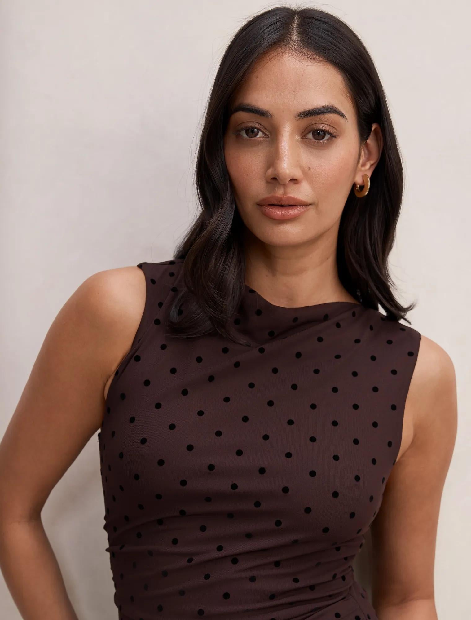 Allegra Spot Mesh Midi Dress
