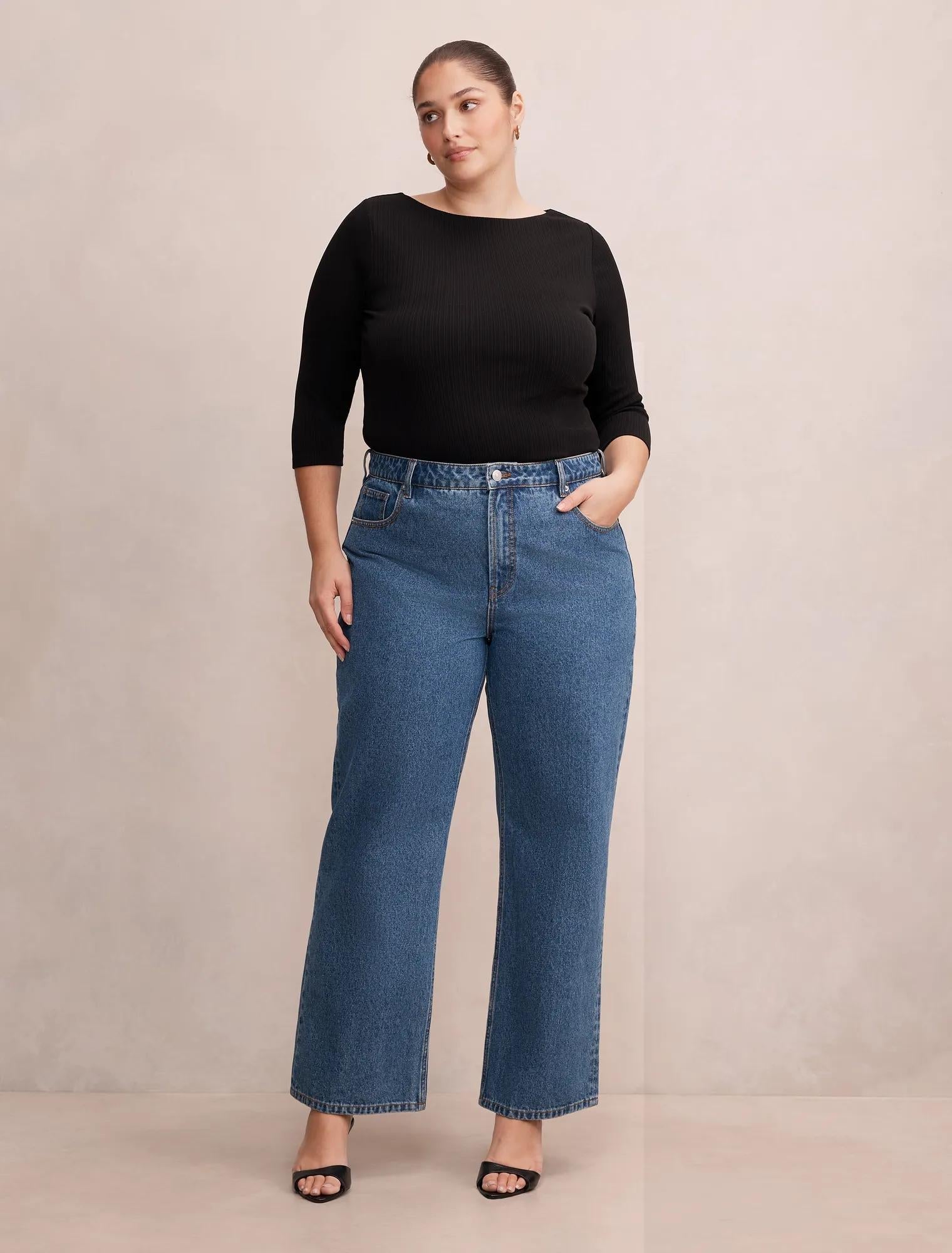 Frankie Curve 3/4 Sleeve Top Black