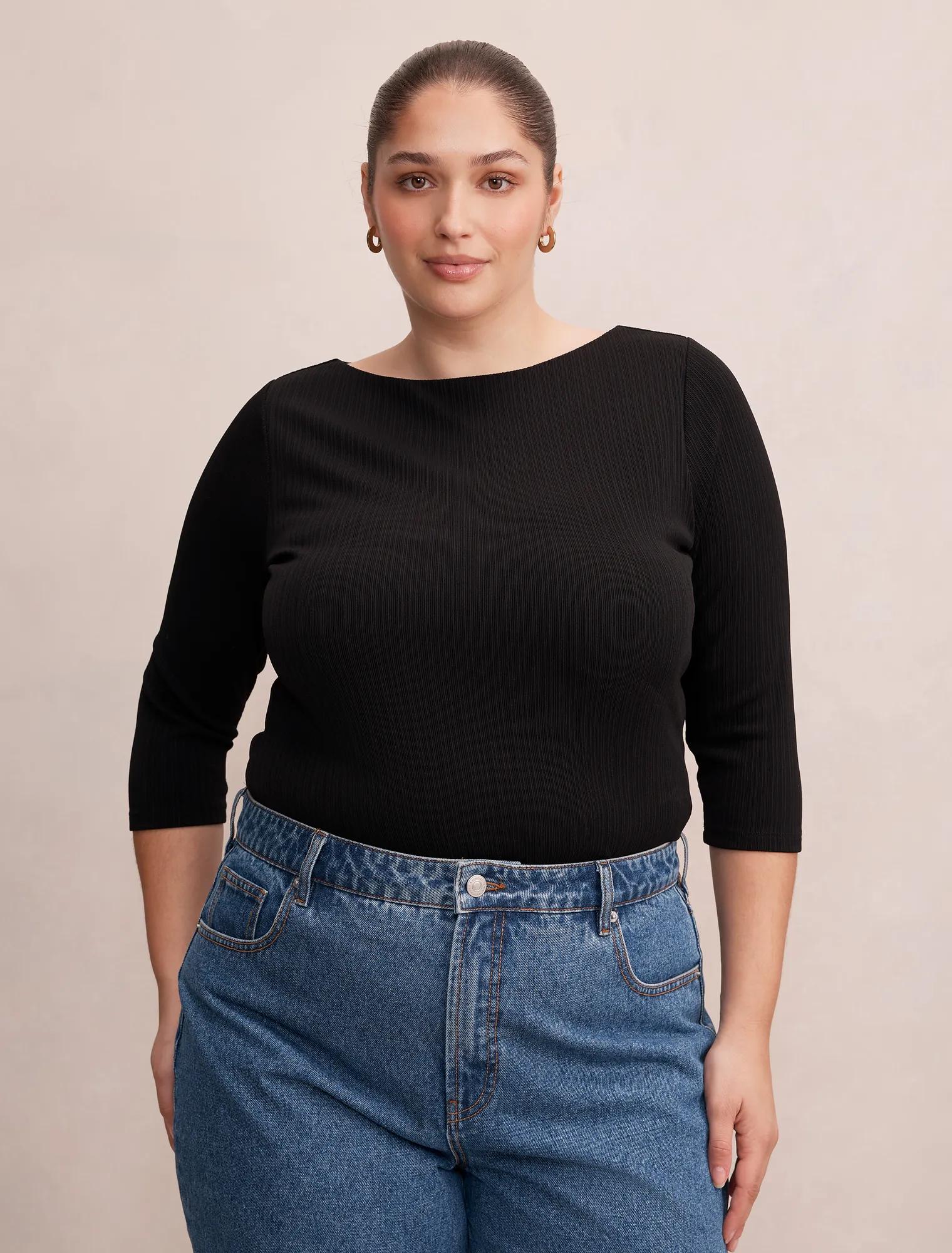 Frankie Curve 3/4 Sleeve Top Black
