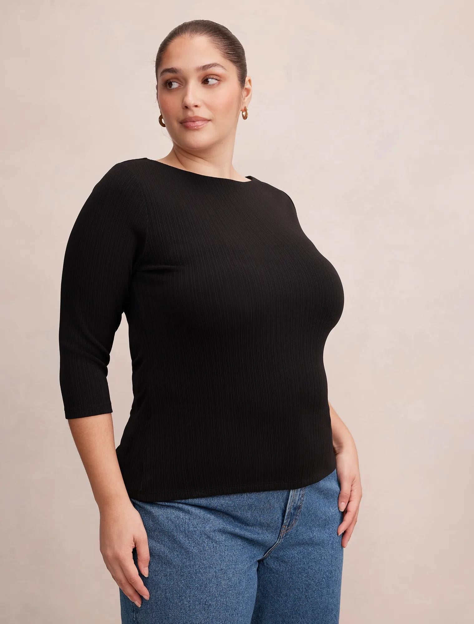 Frankie Curve 3/4 Sleeve Top Black