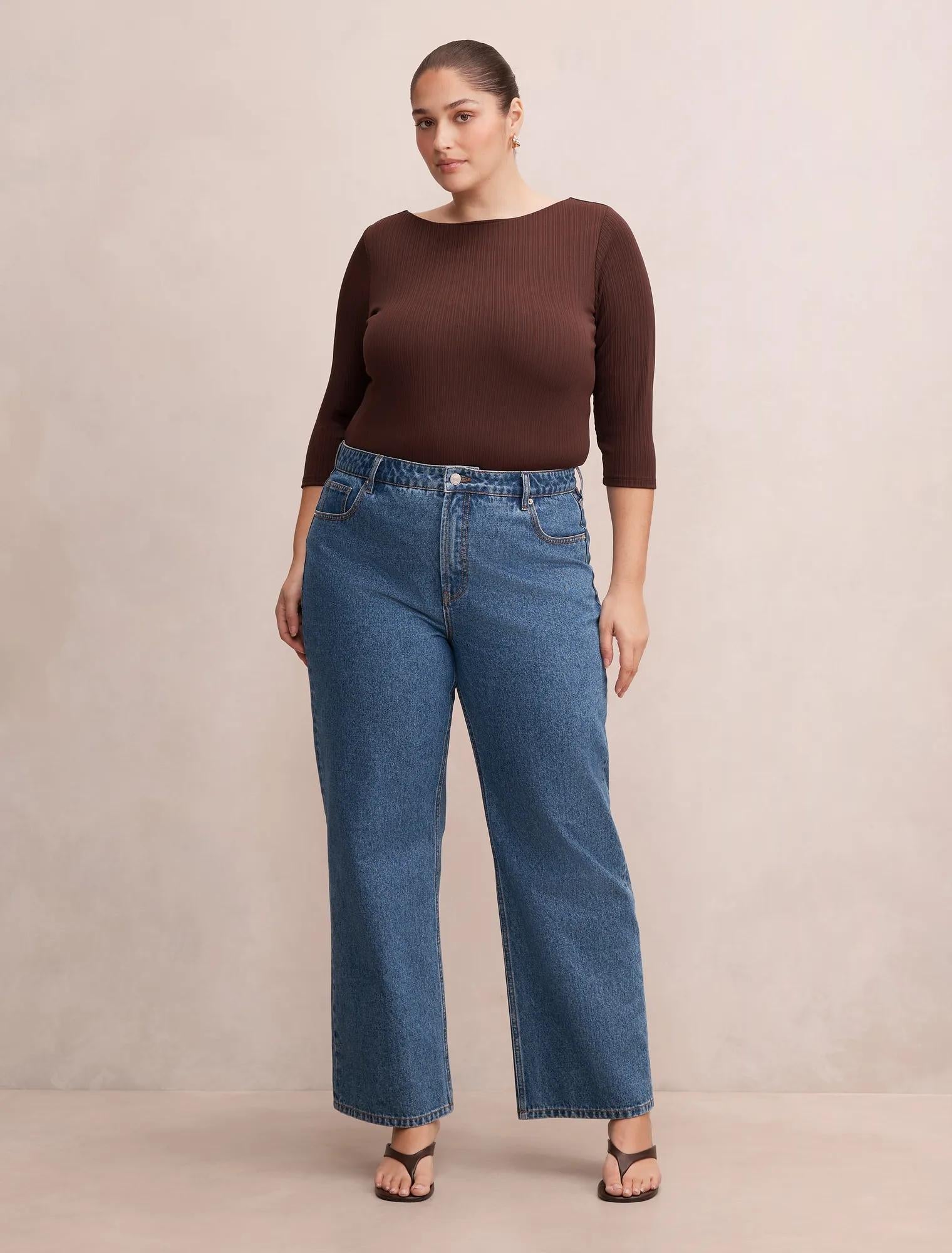 Frankie Curve 3/4 Sleeve Top Chocolate