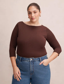 Frankie Curve 3/4 Sleeve Top Chocolate