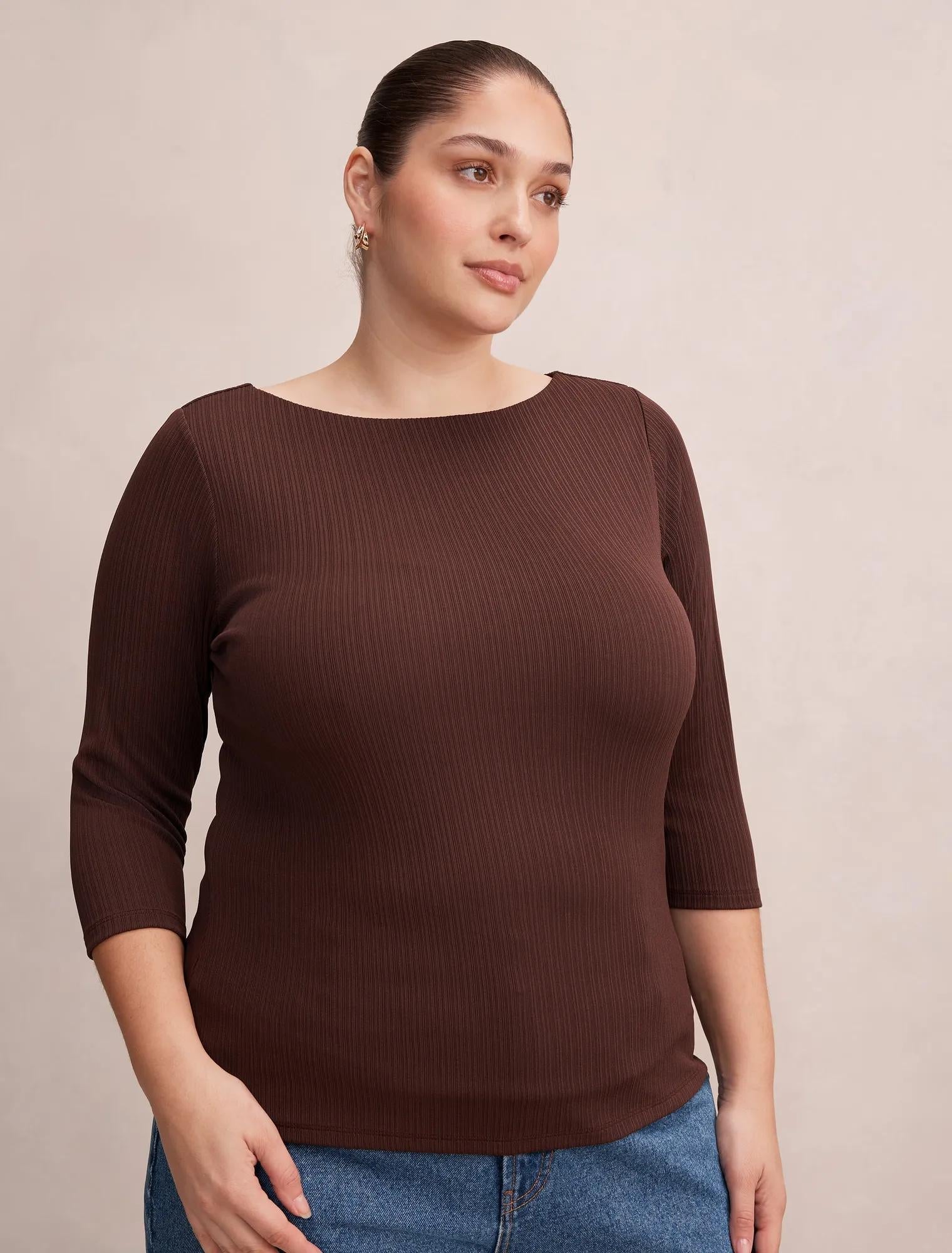 Frankie Curve 3/4 Sleeve Top Chocolate
