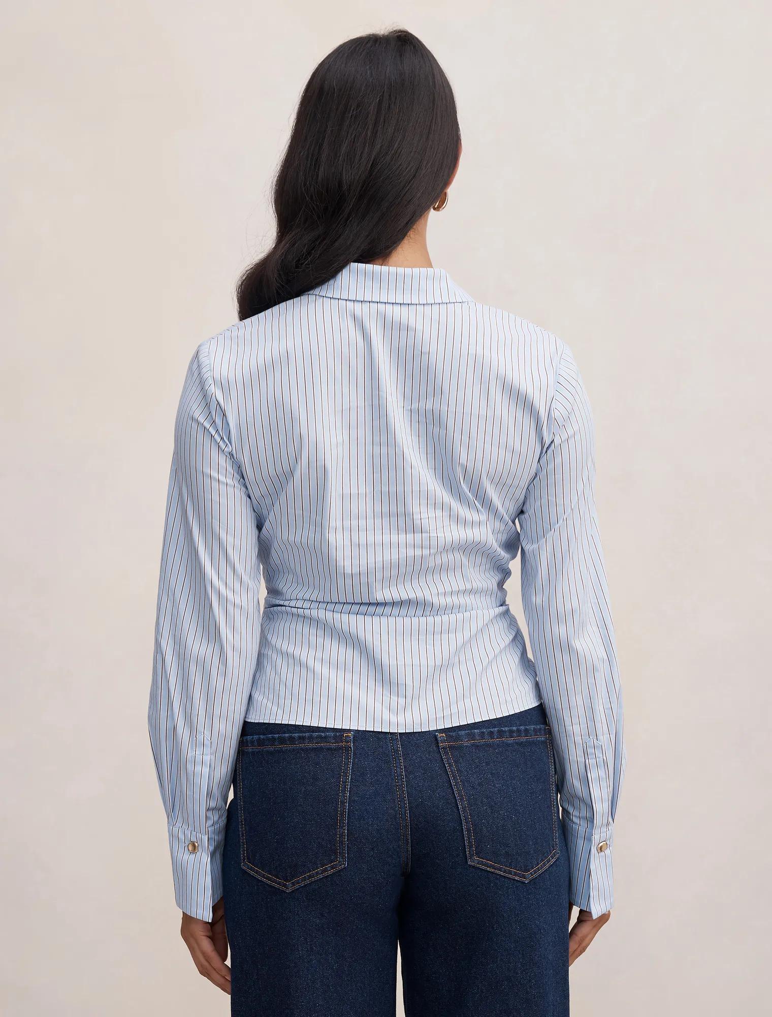 Ainsley Gathered Shirt Blue Choc Stripe