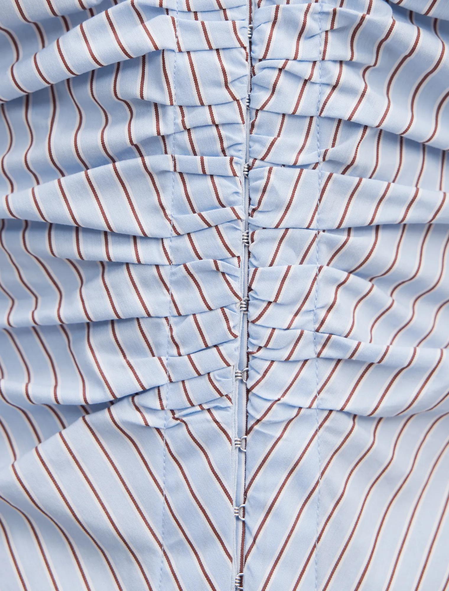 Ainsley Gathered Shirt Blue Choc Stripe