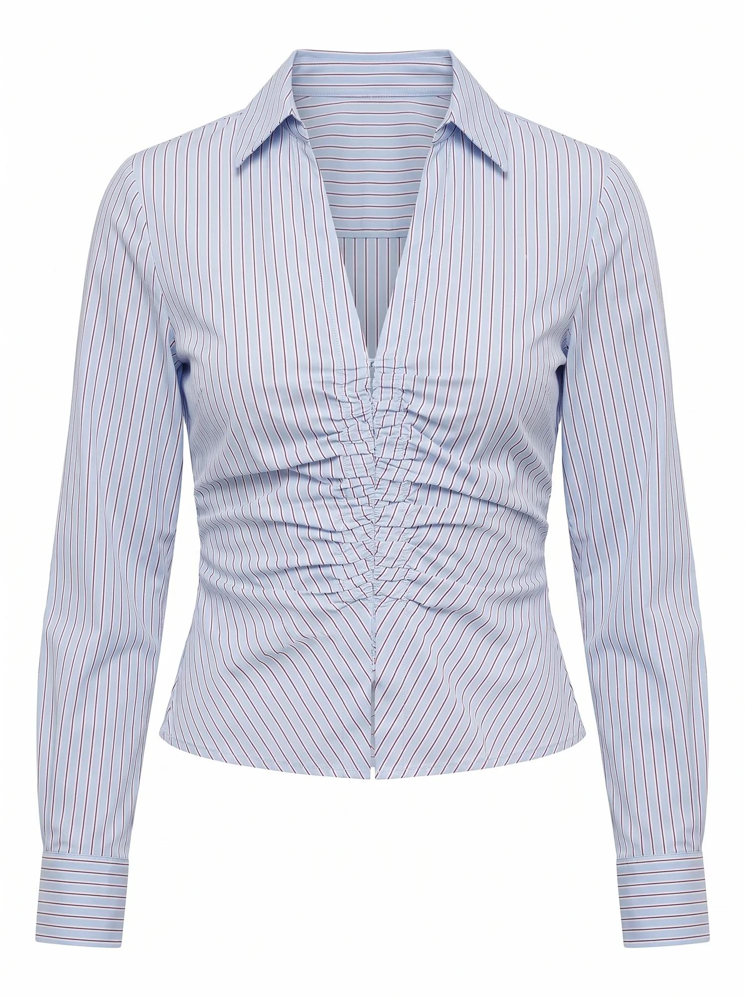 Ainsley Gathered Shirt Blue Choc Stripe