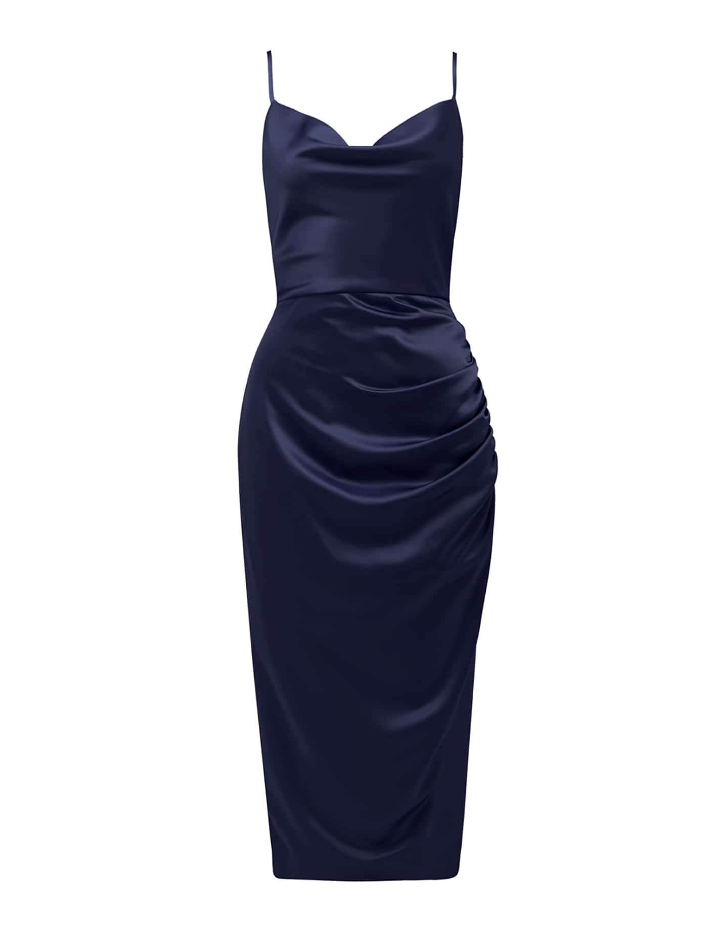 Laura Satin Cowl Ruched Midi Dress Navy_mannequin
