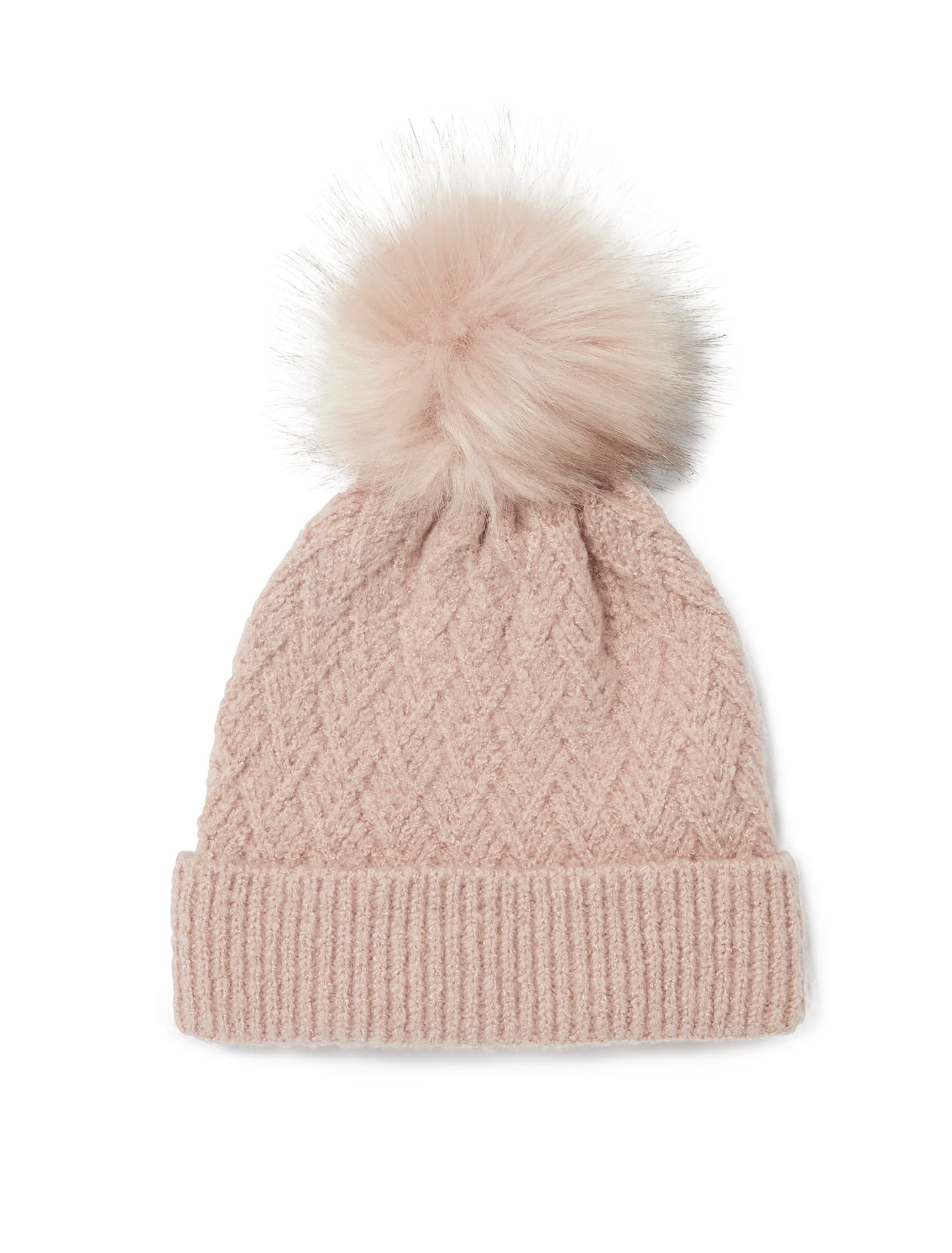Hannah Faux Fur Pom Beanie Blush_mannequin