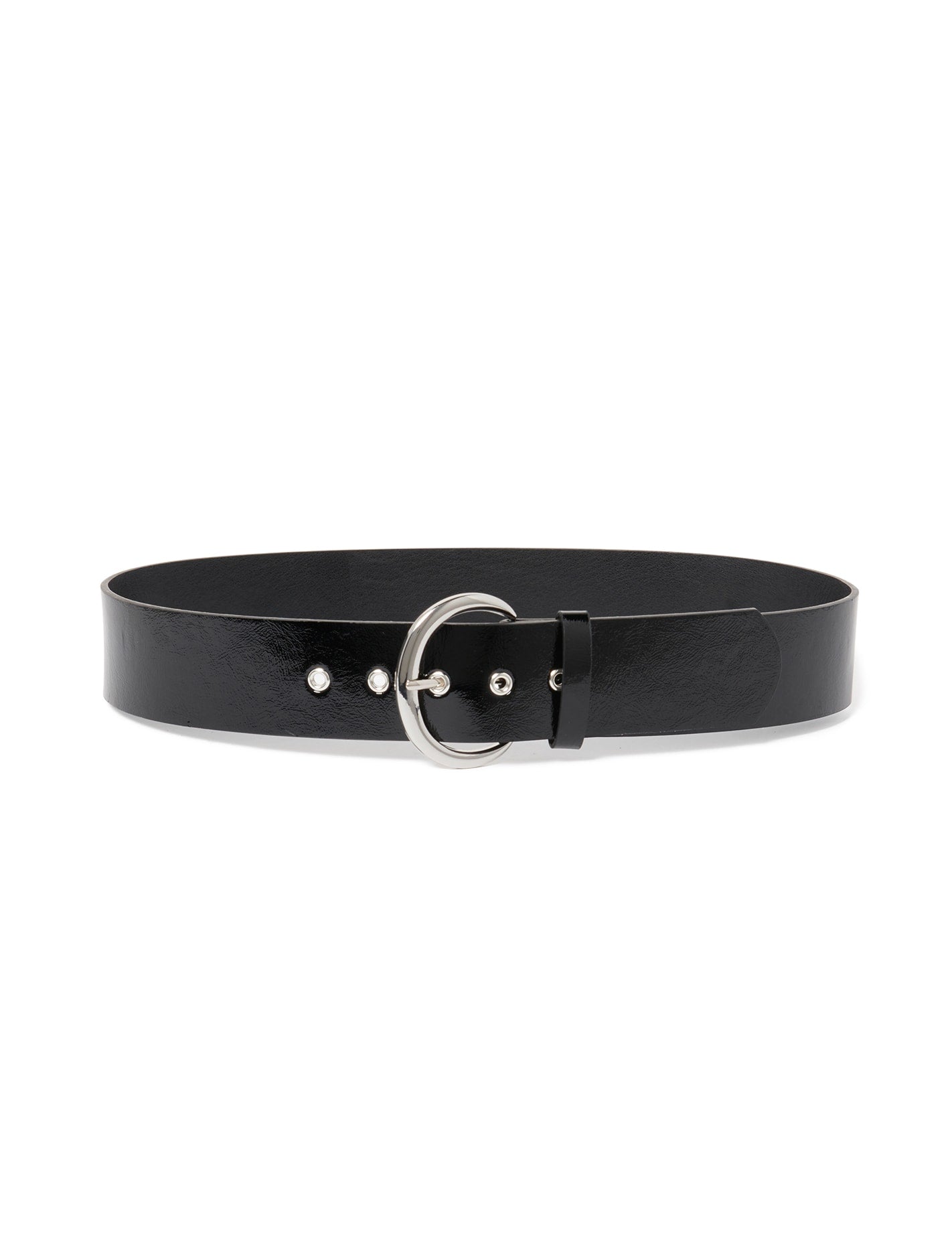 Ivy Metal Buckle Waist Belt Black Patent_mannequin