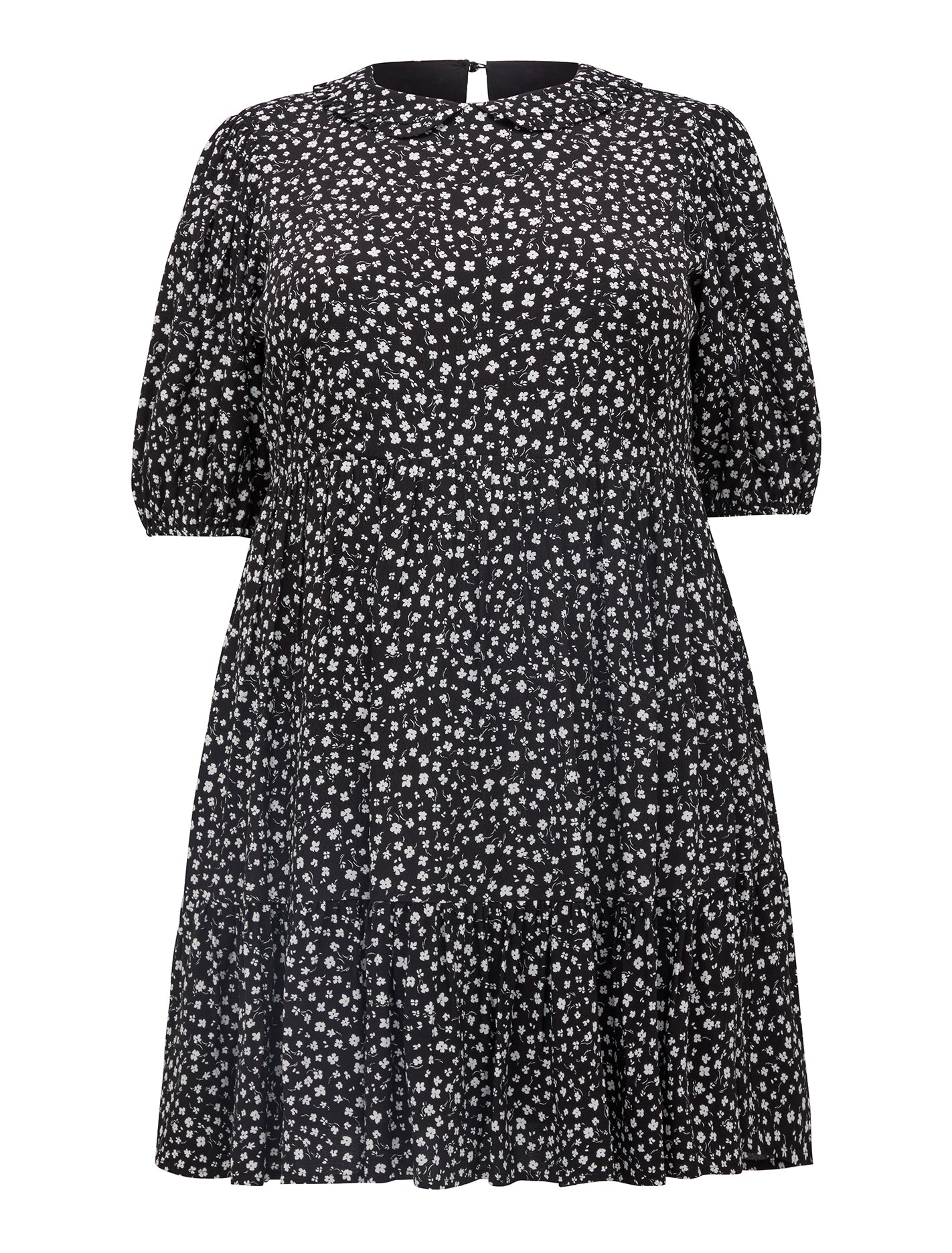 Lisa Curve Collar Smock Dress Black Shadowed Ditsy_mannequin