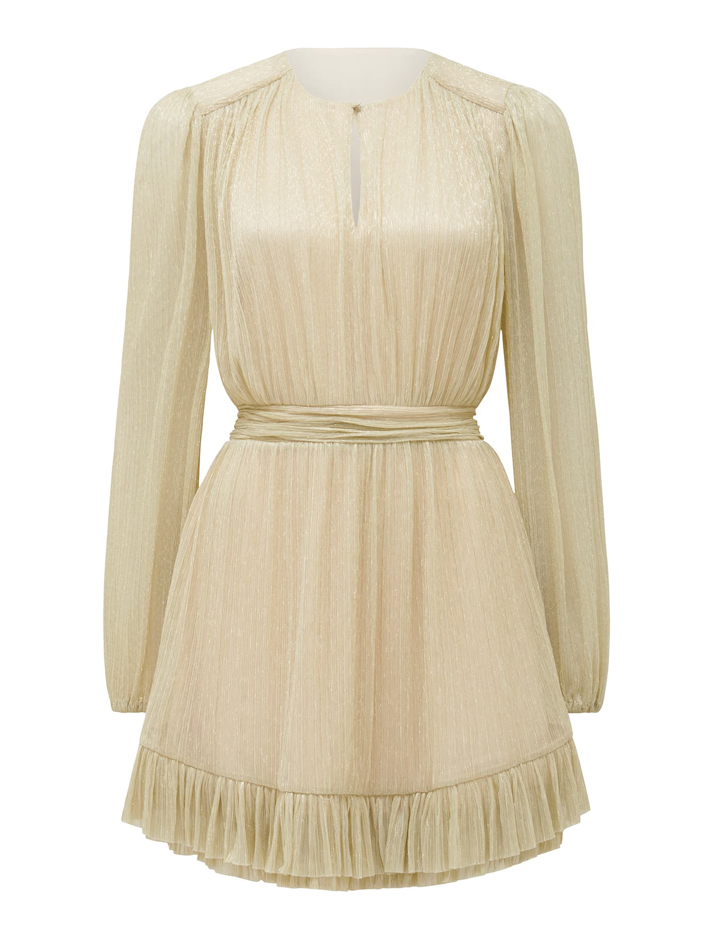 Goldie Long-Sleeve Plisse Mini Dress Cream_mannequin