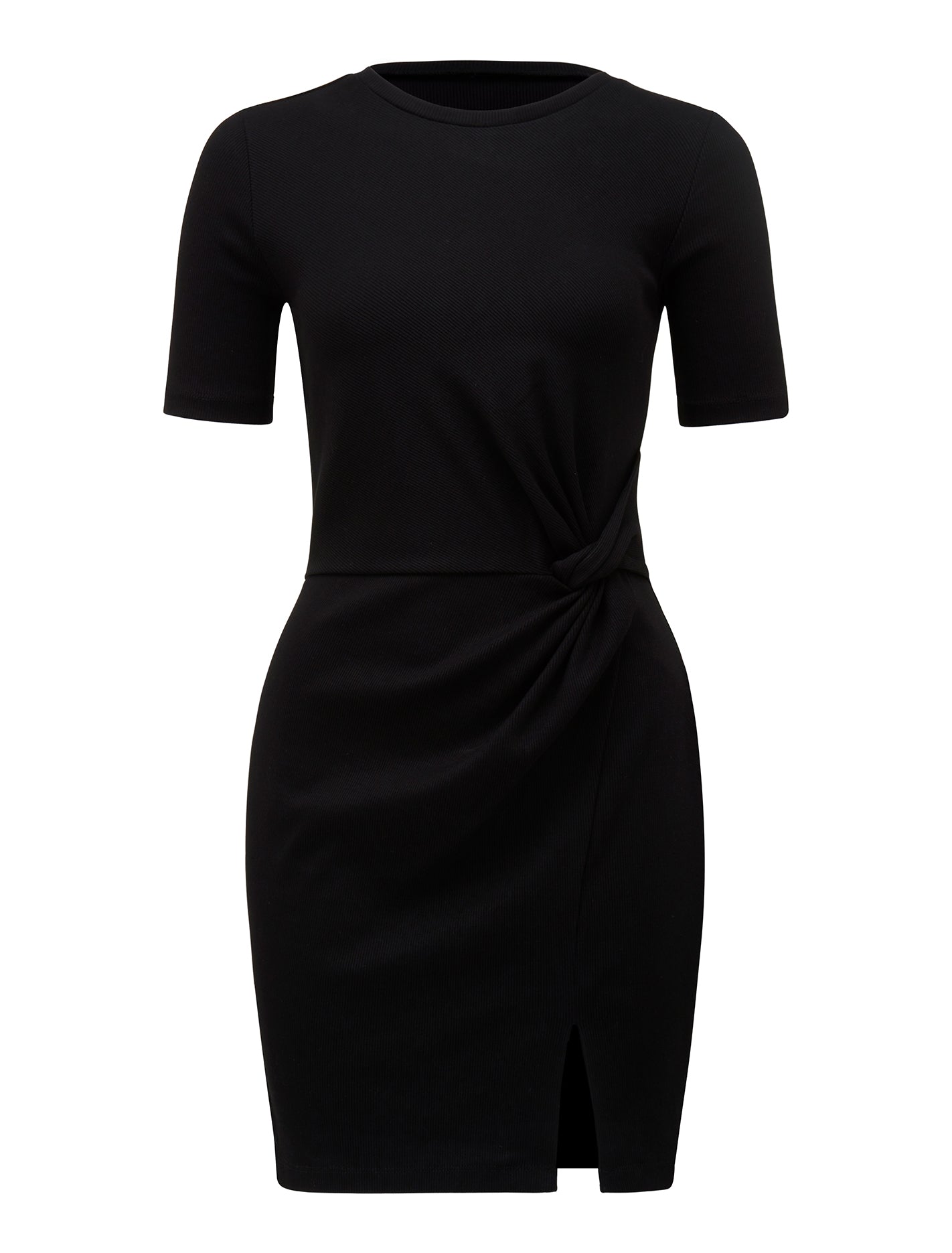 Lana Short Sleeve Split Front Dress Black_mannequin
