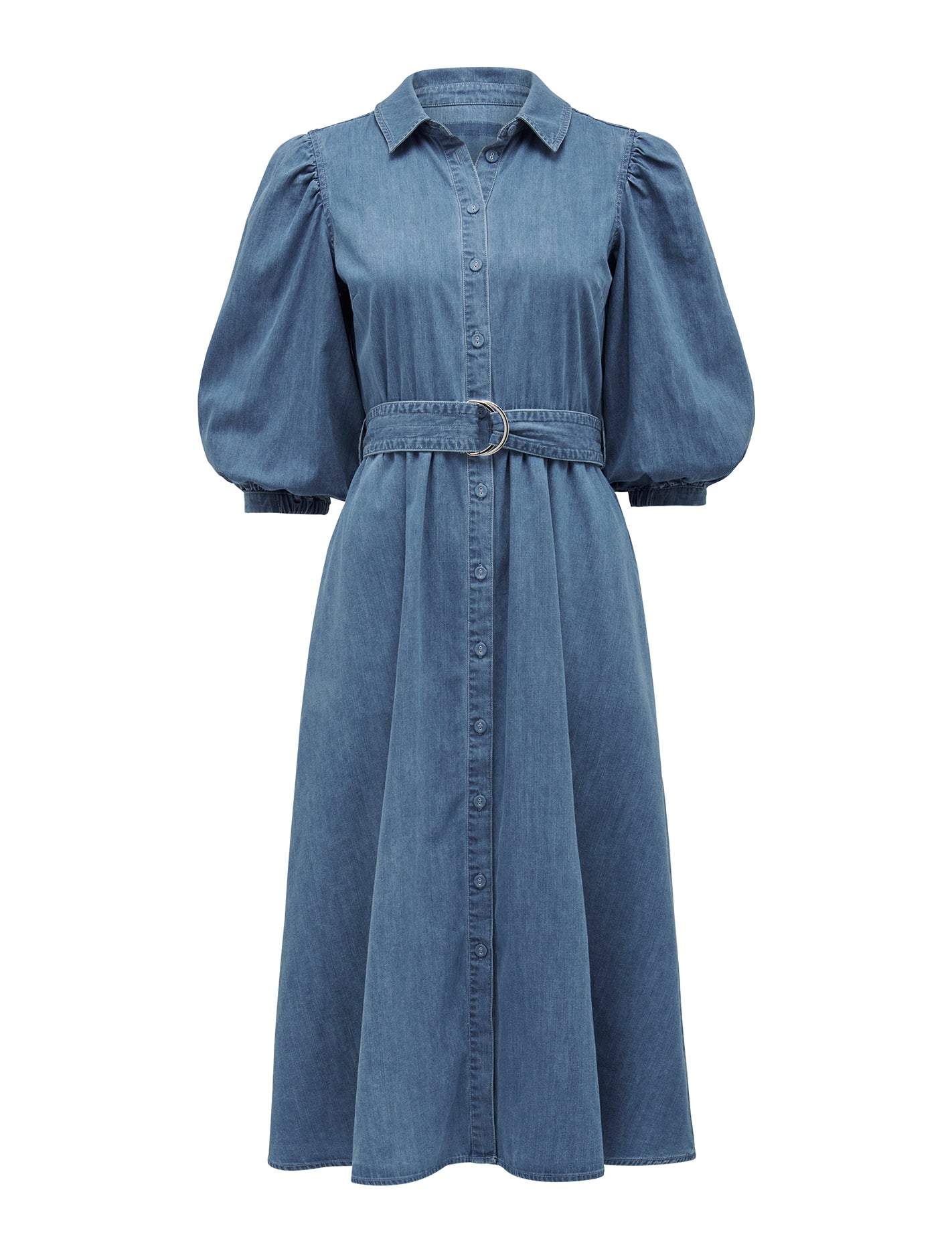 Perla Petite Puff Sleeve Shirt Dress Mid Wash_mannequin