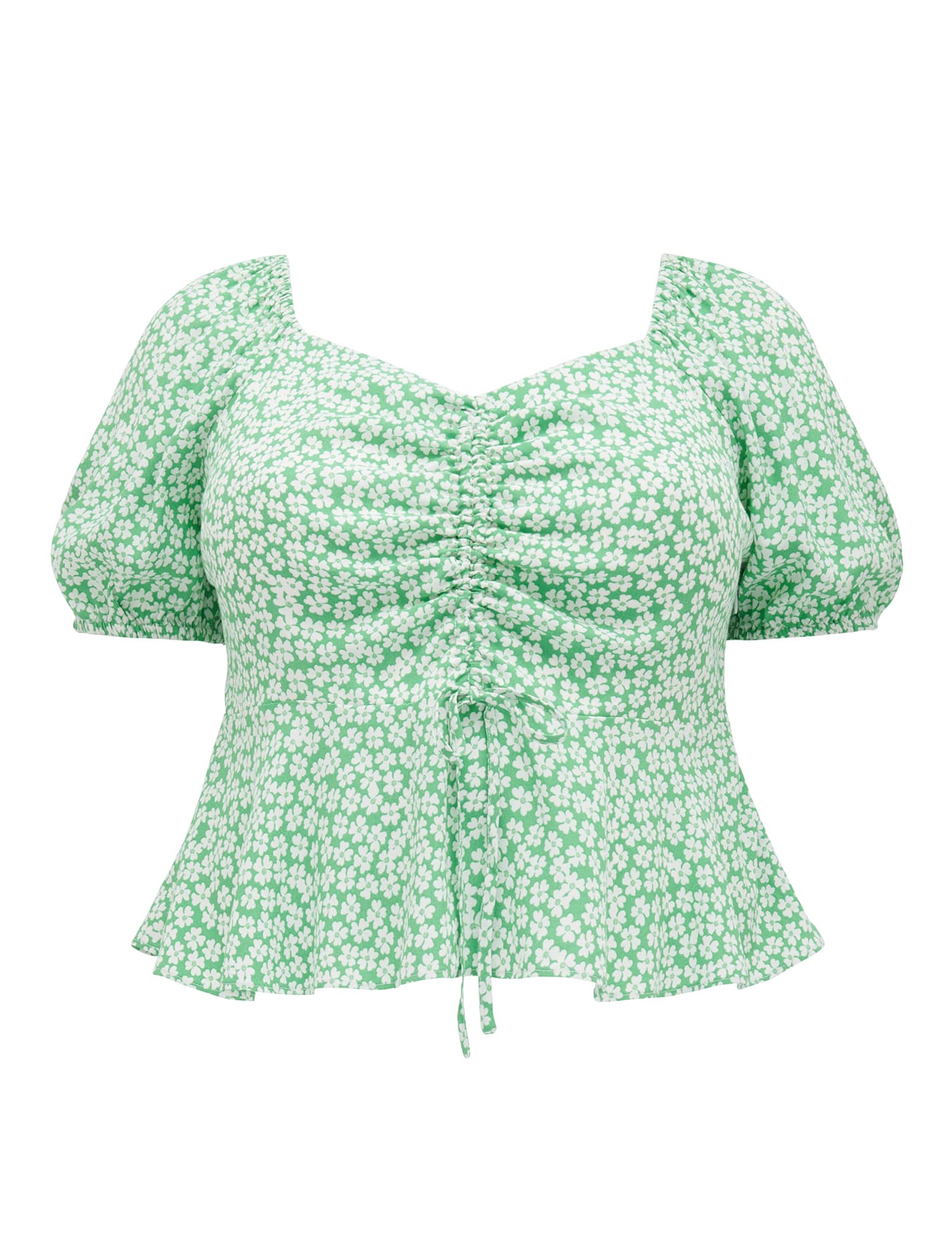 Lana Curve Ruched Front Top Lime Retro Ditsy_mannequin