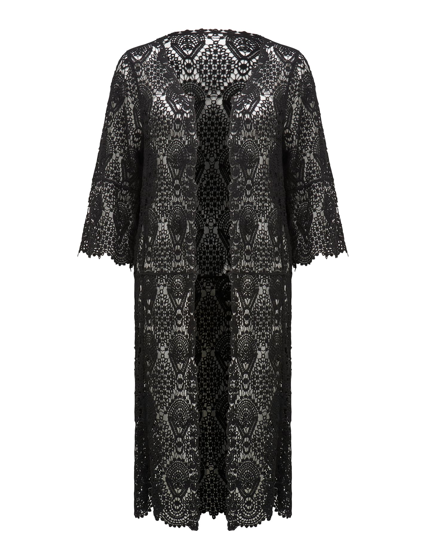 Delilah Crochet Long Kimono Black_mannequin