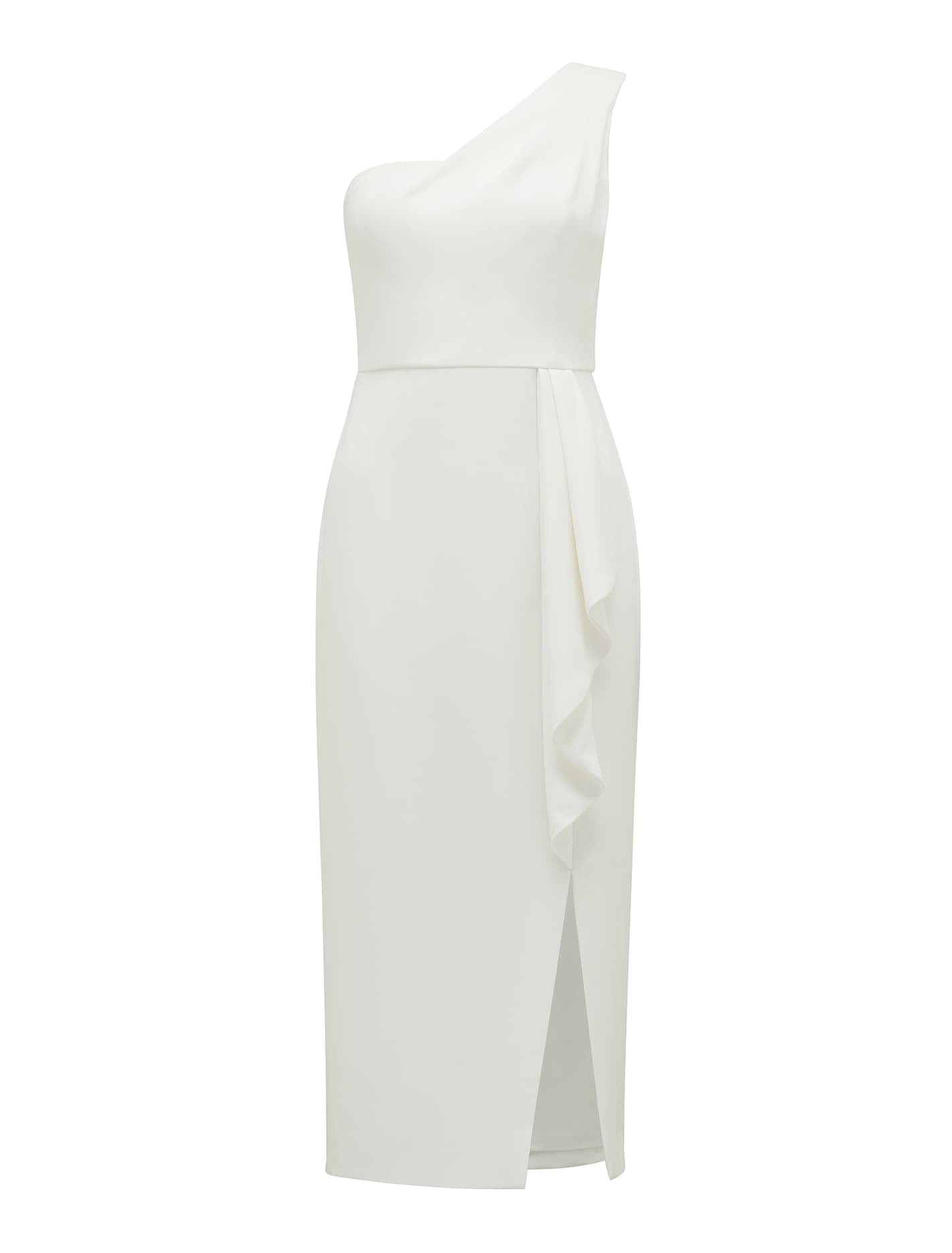 Tia One Shoulder Ruffle Midi Dress Porcelain_mannequin