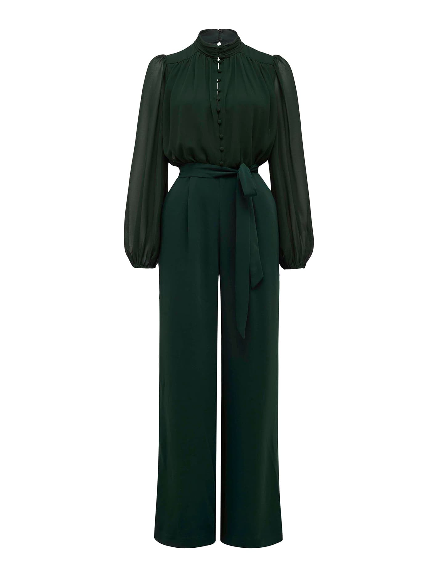 Lana Button Up Blouse Jumpsuit Dark Green_mannequin