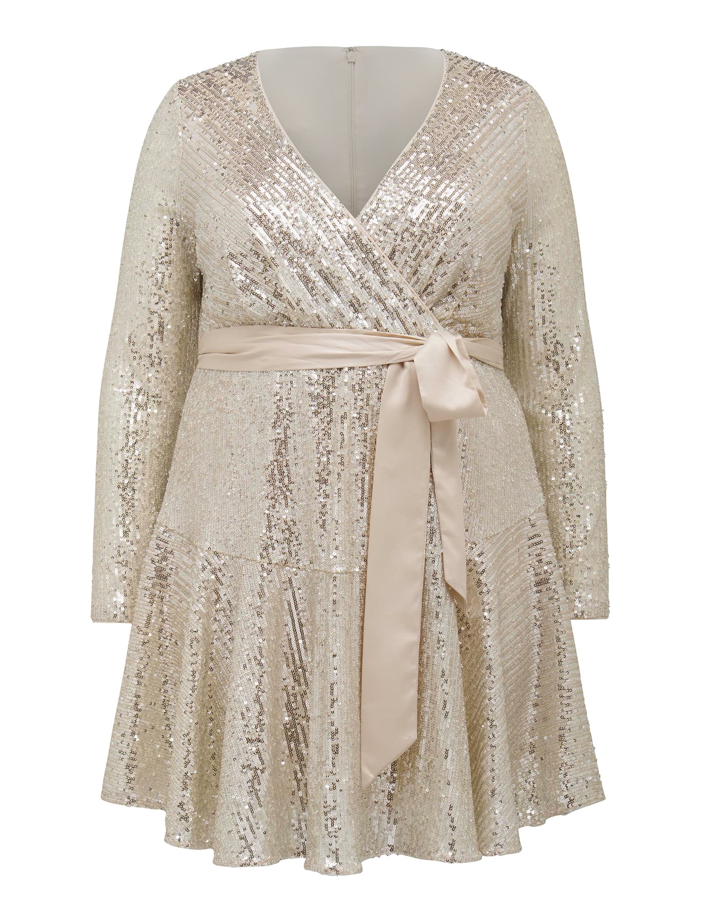 Cher Curve Flare Sleeve Sequin Dress Silver Sequin_mannequin