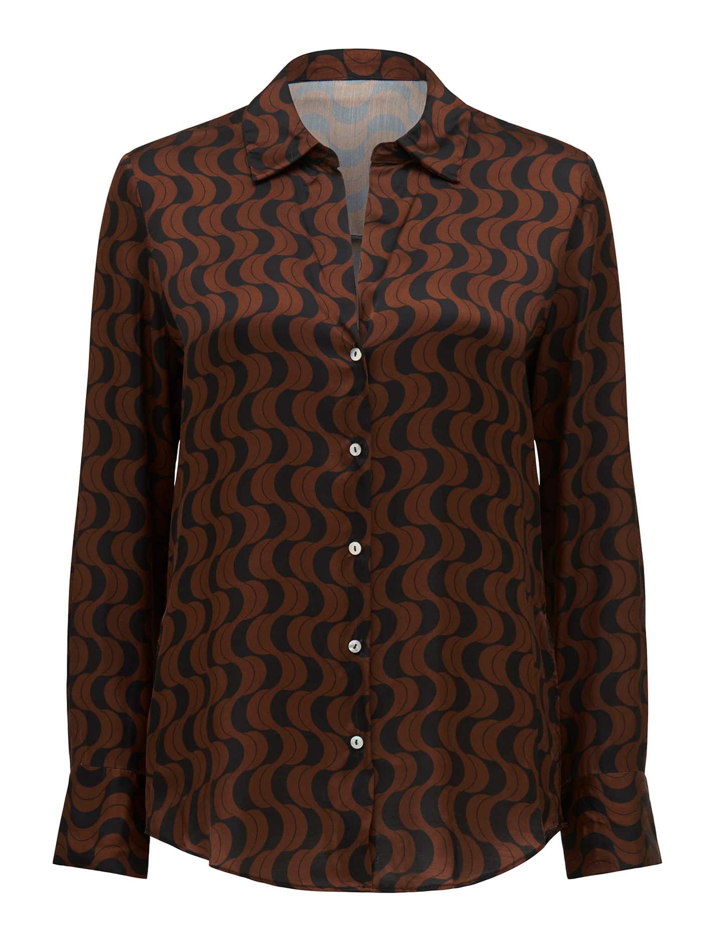 Lila Longline Printed Satin Shirt Dark Harper Geo_mannequin