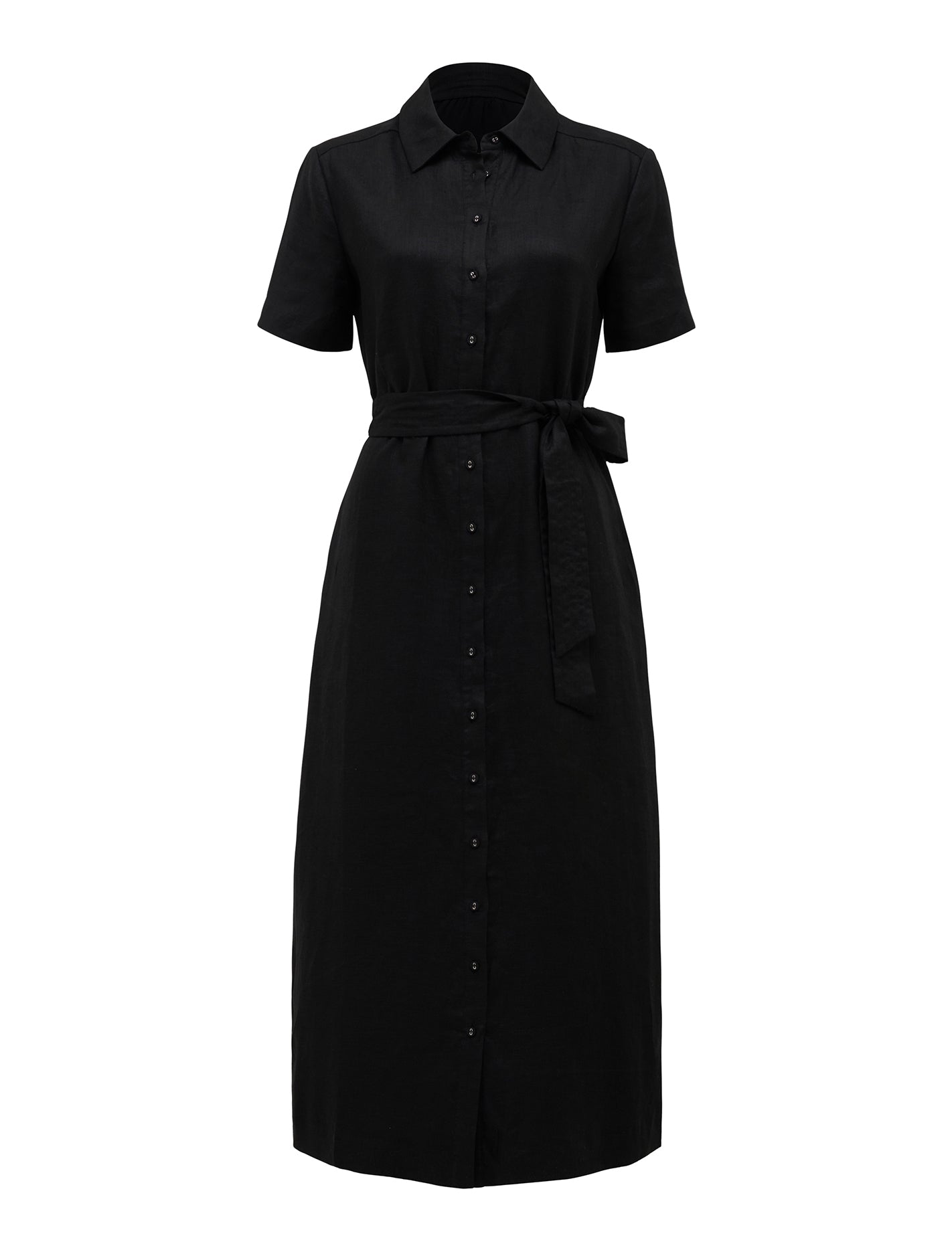 Denver Linen Shirt Midi Dress Black_mannequin