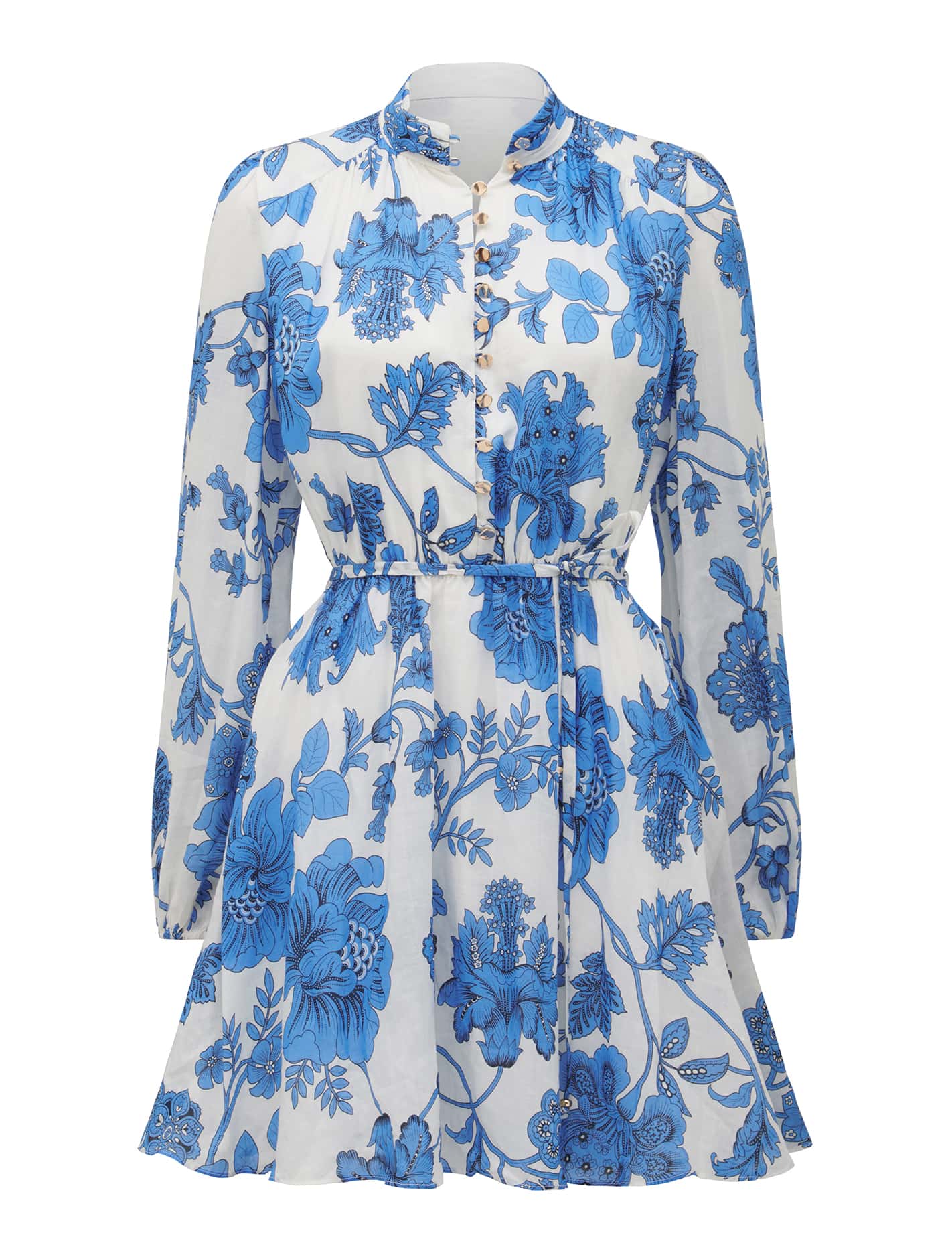 Henrietta Button Up Mini Dress Large Blue Leila Chintz_mannequin
