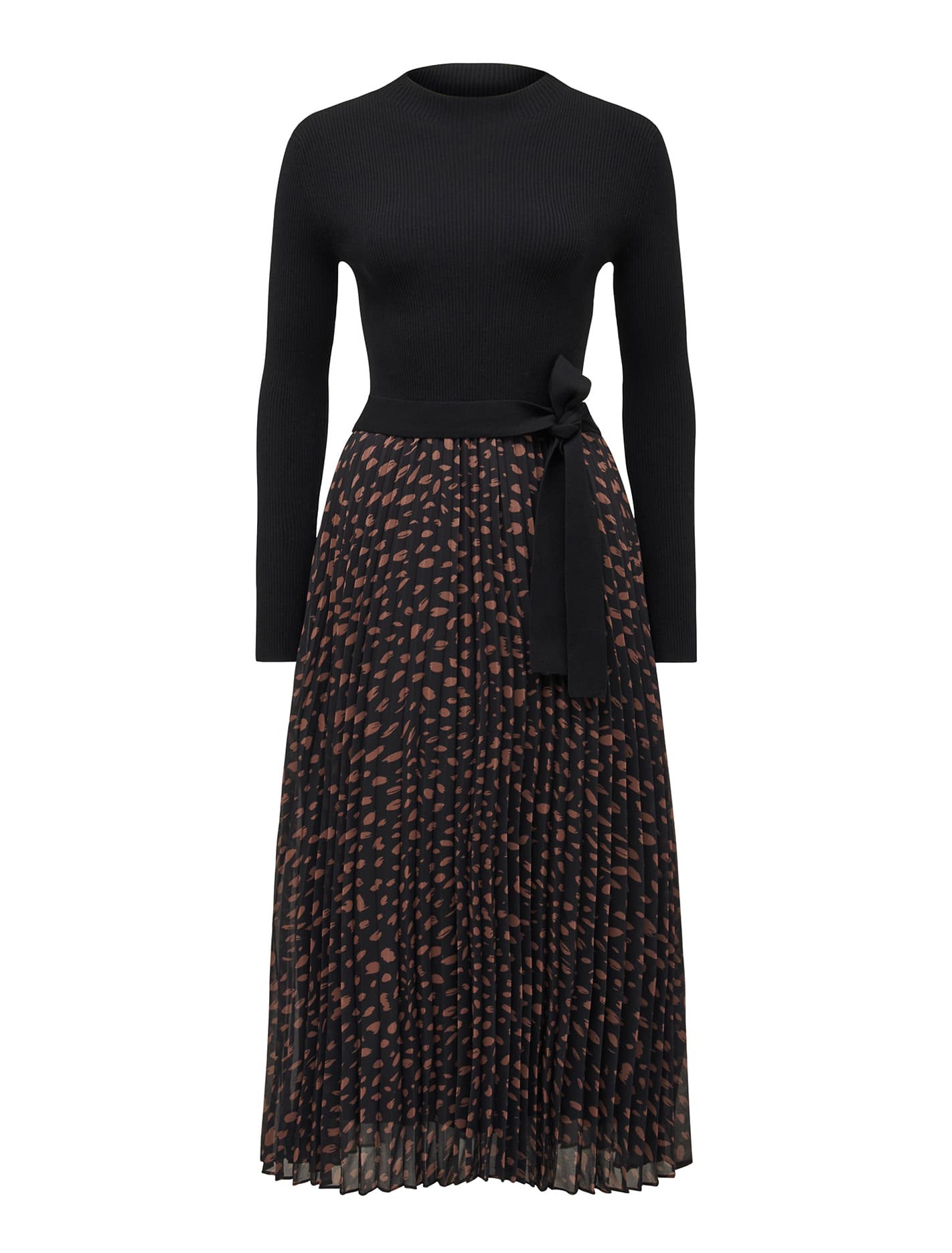Penelope Woven Mix Knit Dress Sepia Pebble_mannequin