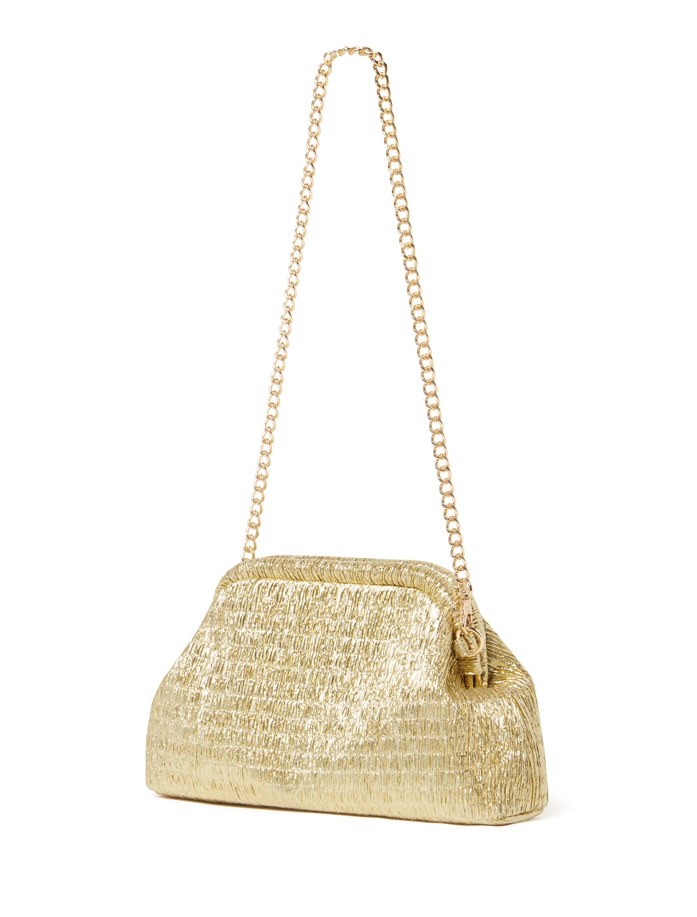 Kaia Plisse Clutch Metallic Gold_mannequin