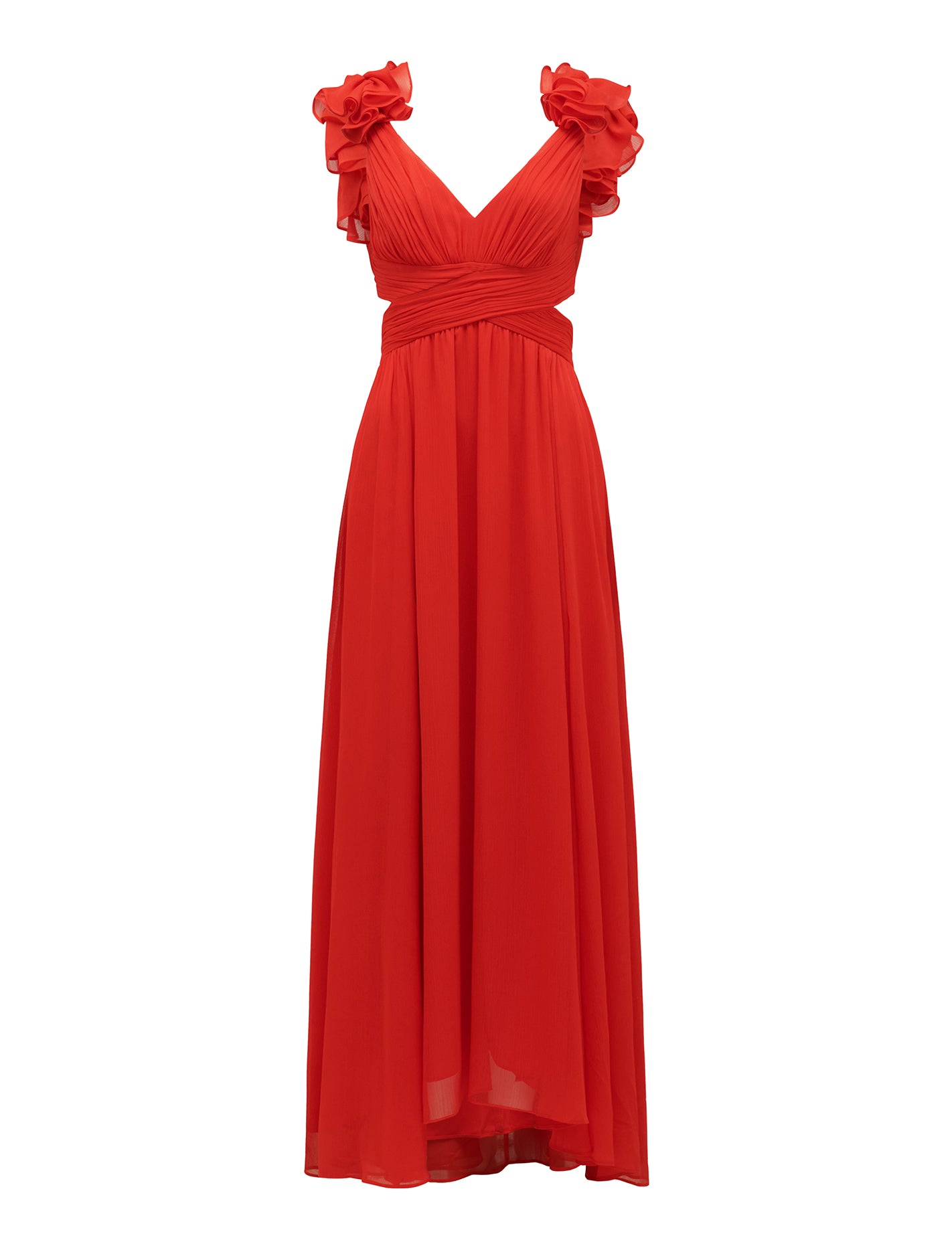 Selena Ruffle Shoulder Maxi Chilli Red_mannequin