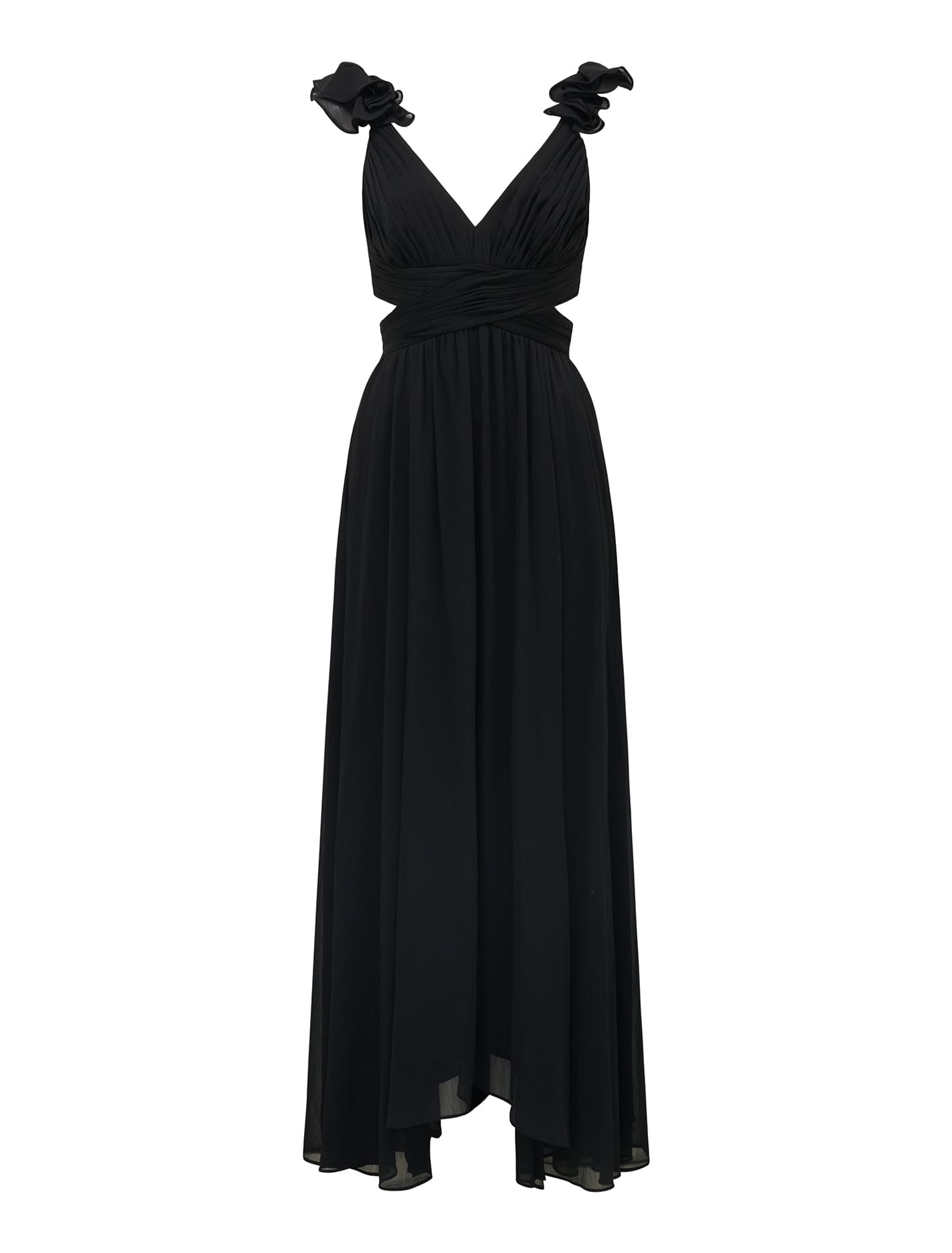 Selena Ruffle Shoulder Maxi Black_mannequin