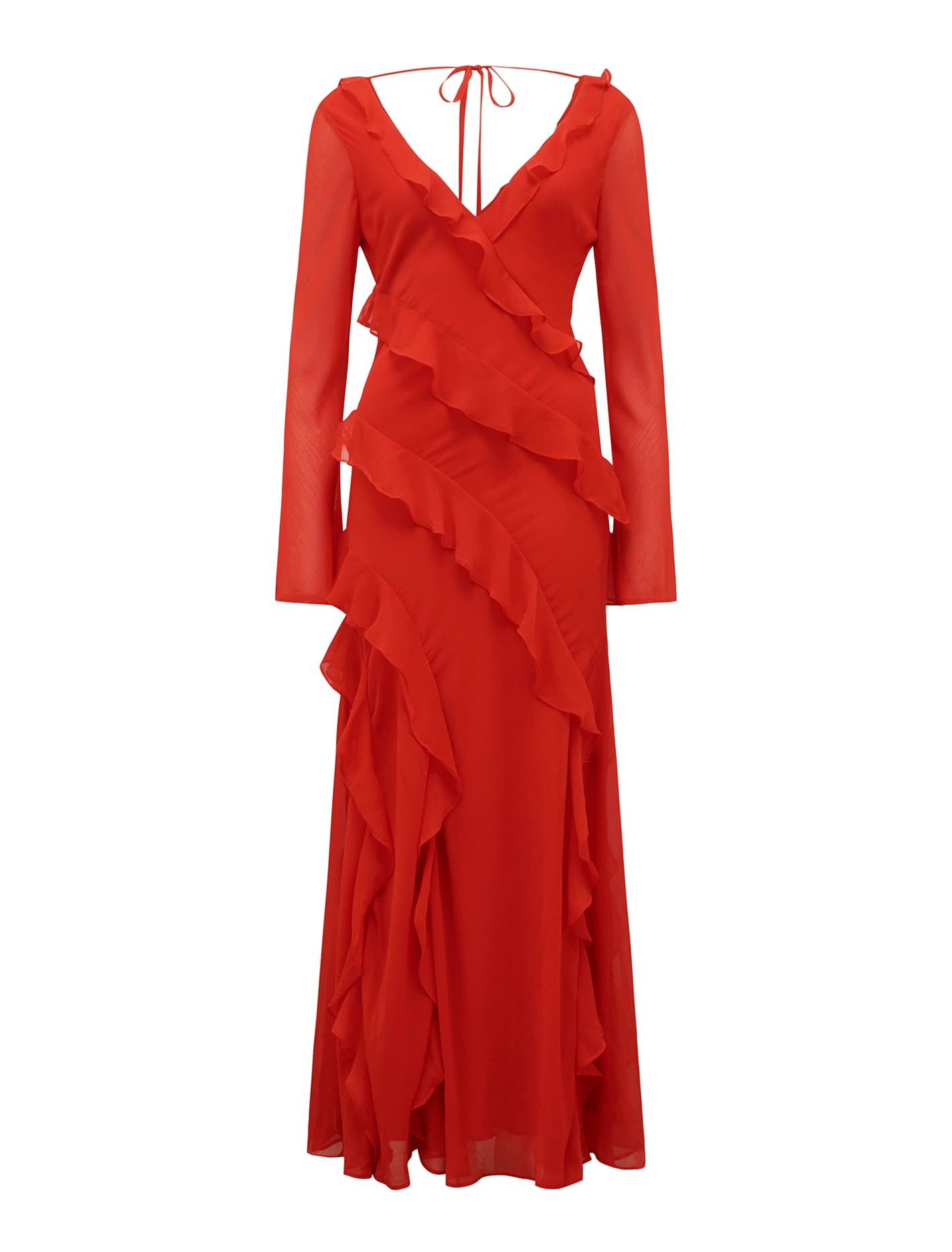 Bonnie Ruffle Long Sleeve Dress Chilli Red_mannequin