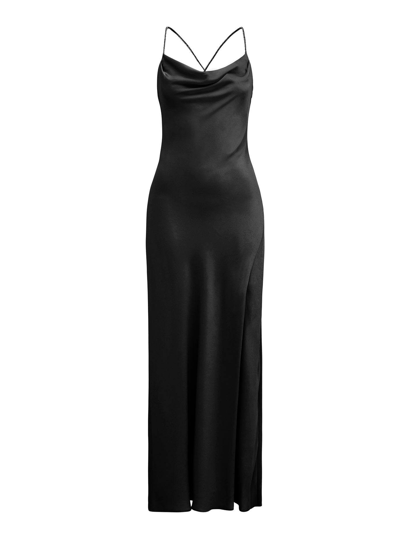 Hannah Diamante Strap Satin Dress Black_mannequin