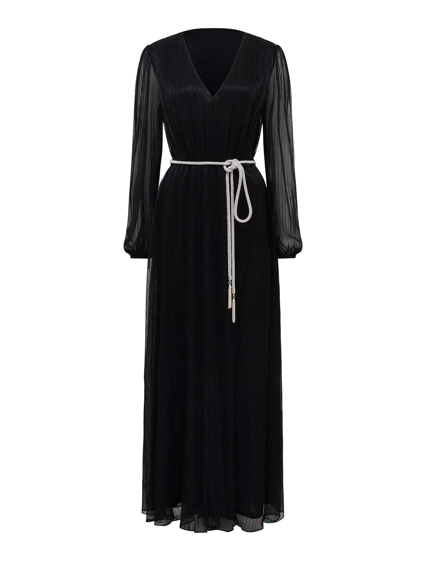 Amina Diamante Belt Plisse Maxi Black_mannequin
