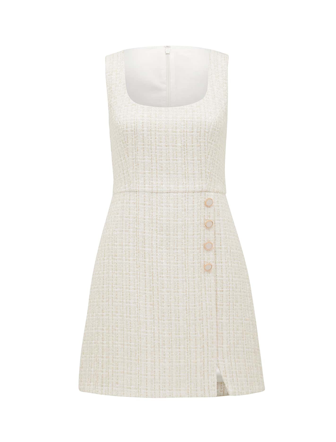 Angie Round Neck Boucle Dress CREAM BOUCLE_mannequin
