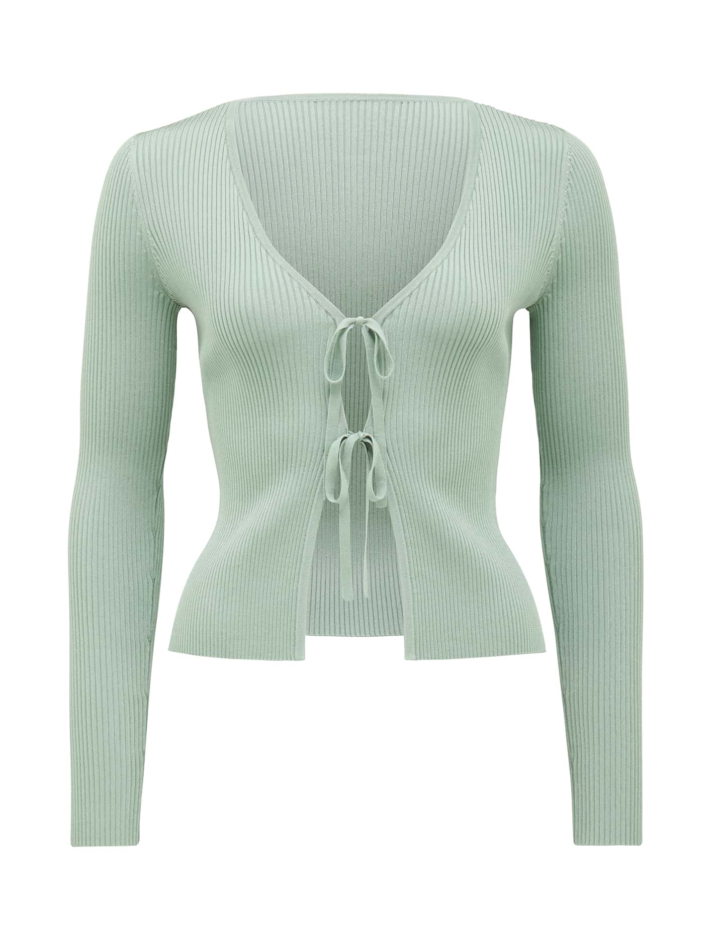 Cassie Tie-Front Knit Cardigan Sage Green_mannequin