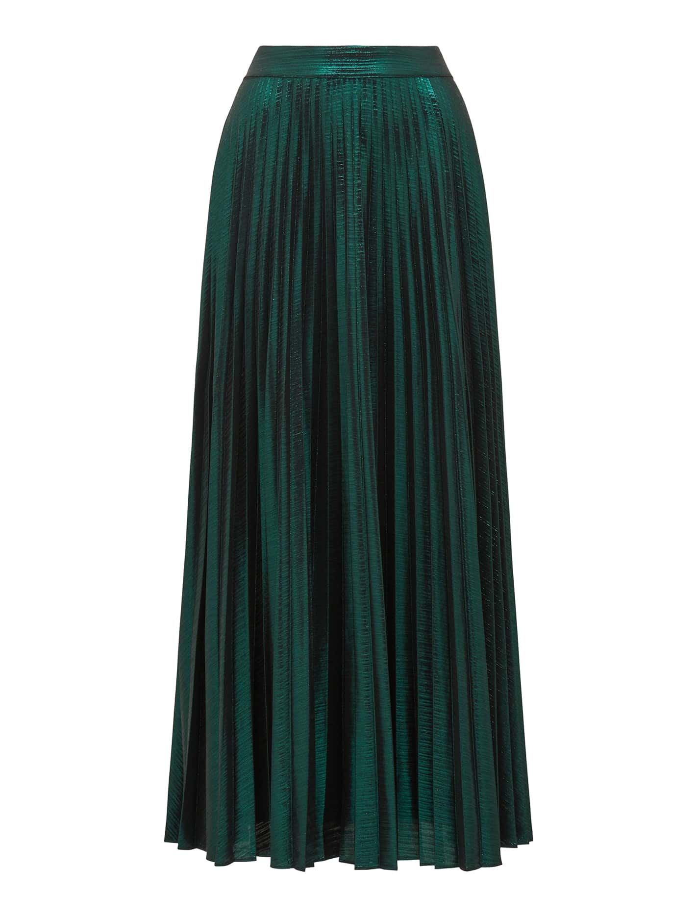 Rylee Metallic Pleated Skirt Green_mannequin