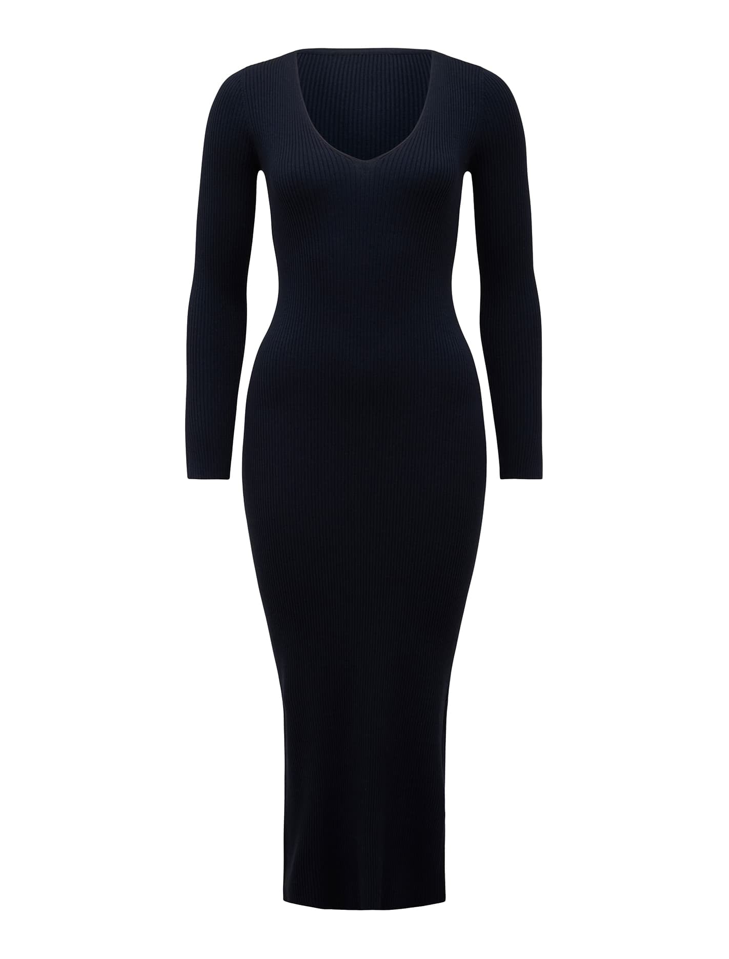 Kourtney Petite V Neck Rib Knit Dress Navy_mannequin