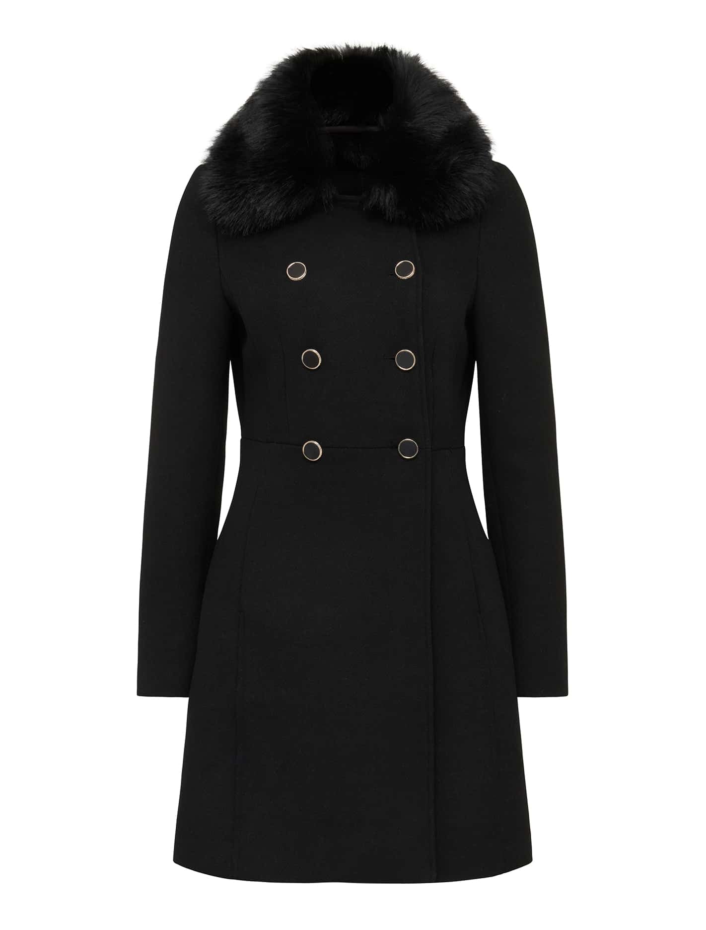 Susie Faux Fur Collar Dolly Coat Black_mannequin