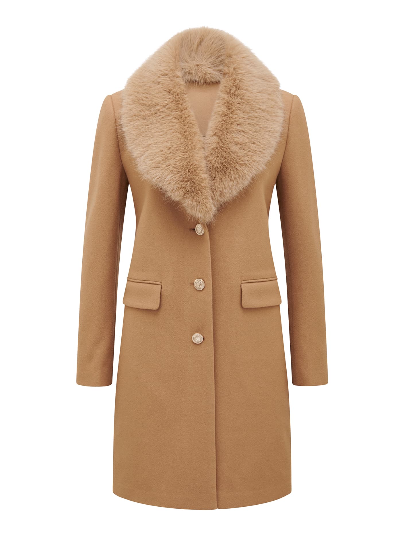 Lucinda Short Fur Collar Coat Mid Camel_mannequin