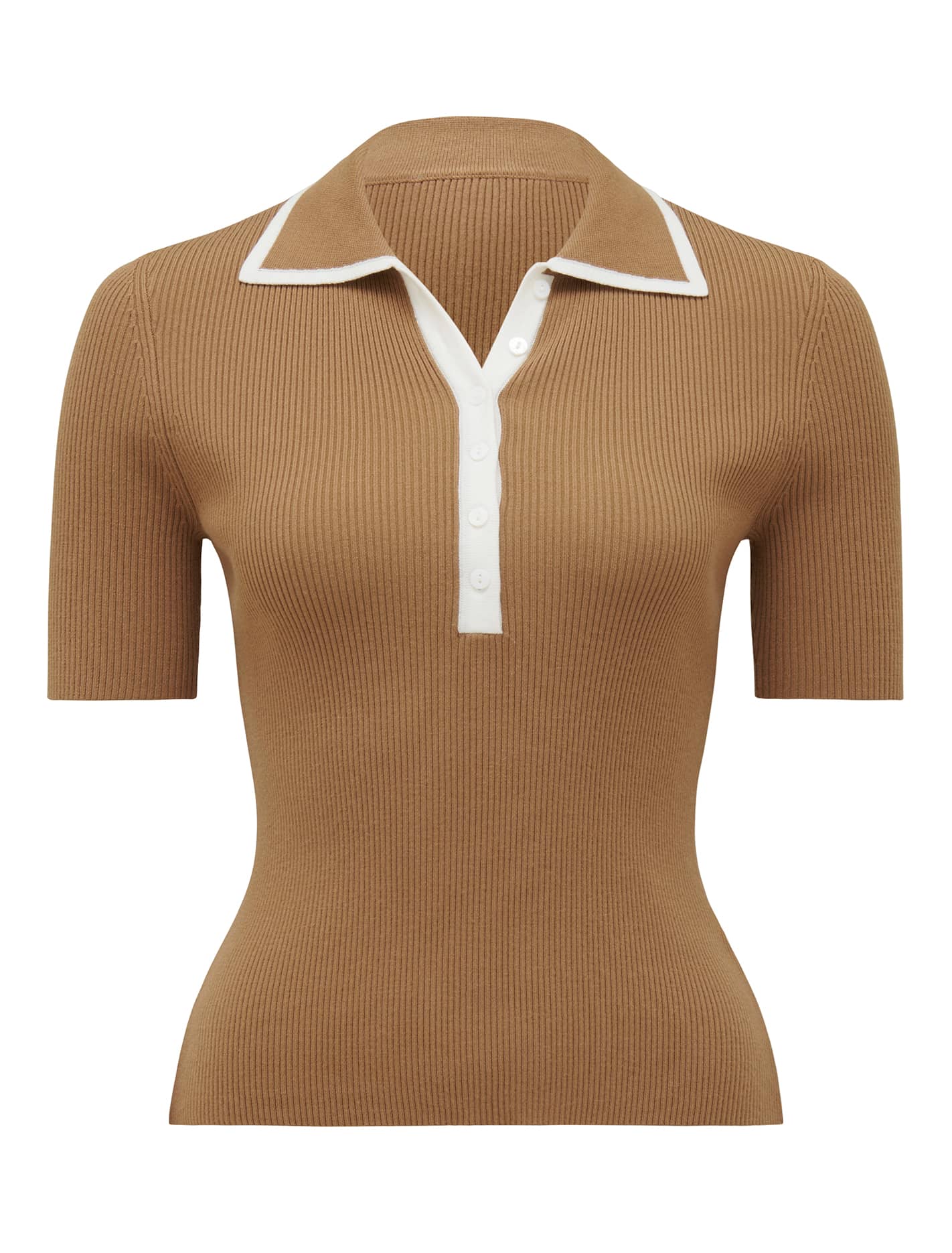 Jo Collar Knit Polo Camel/ Porcelain_mannequin