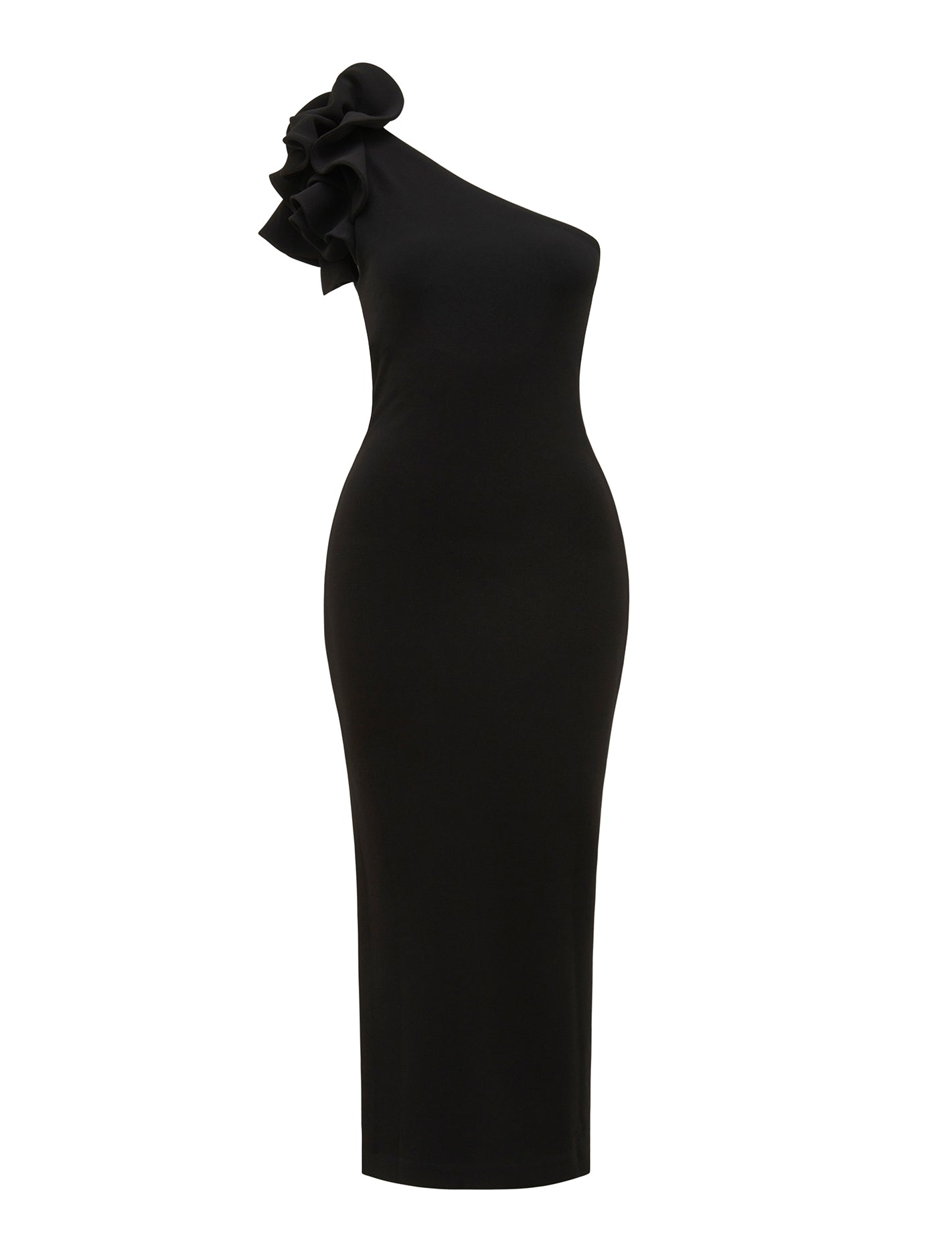 Celeste One Shoulder Ruffle Bodycon Black_mannequin