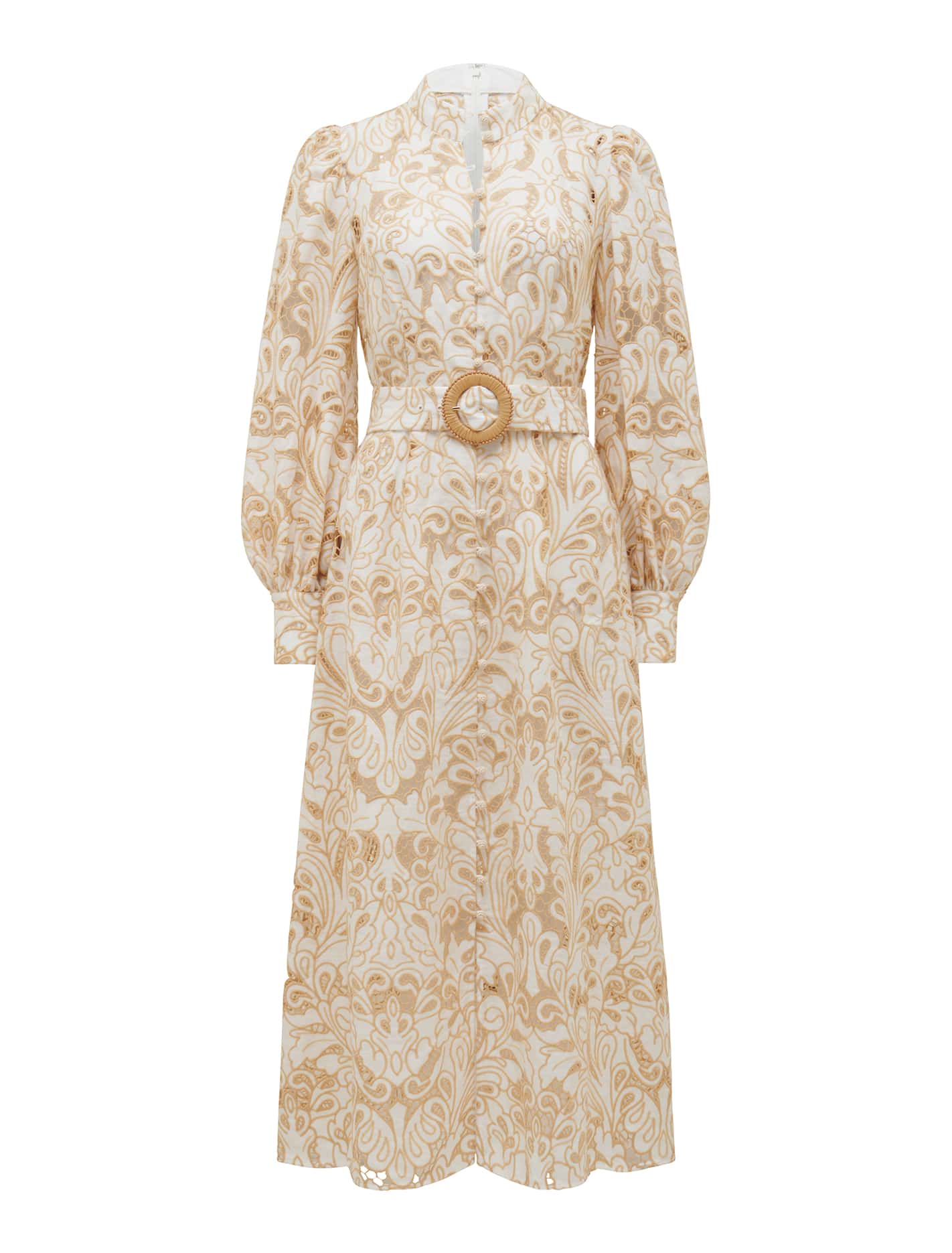 Fifi Broderie Long Sleeve Midi Dress Porcelain and Tan Broderie_mannequin