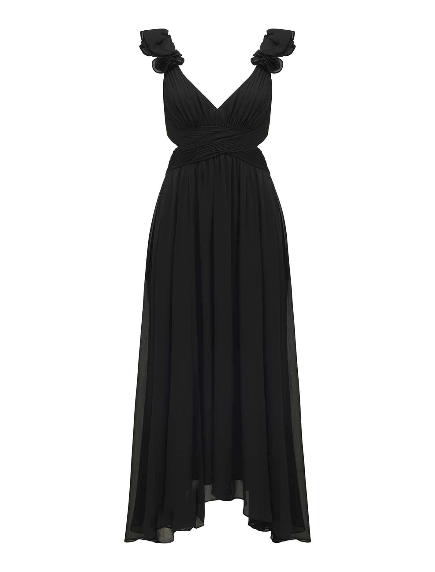 Selena Petite Ruffle Maxi Black_mannequin