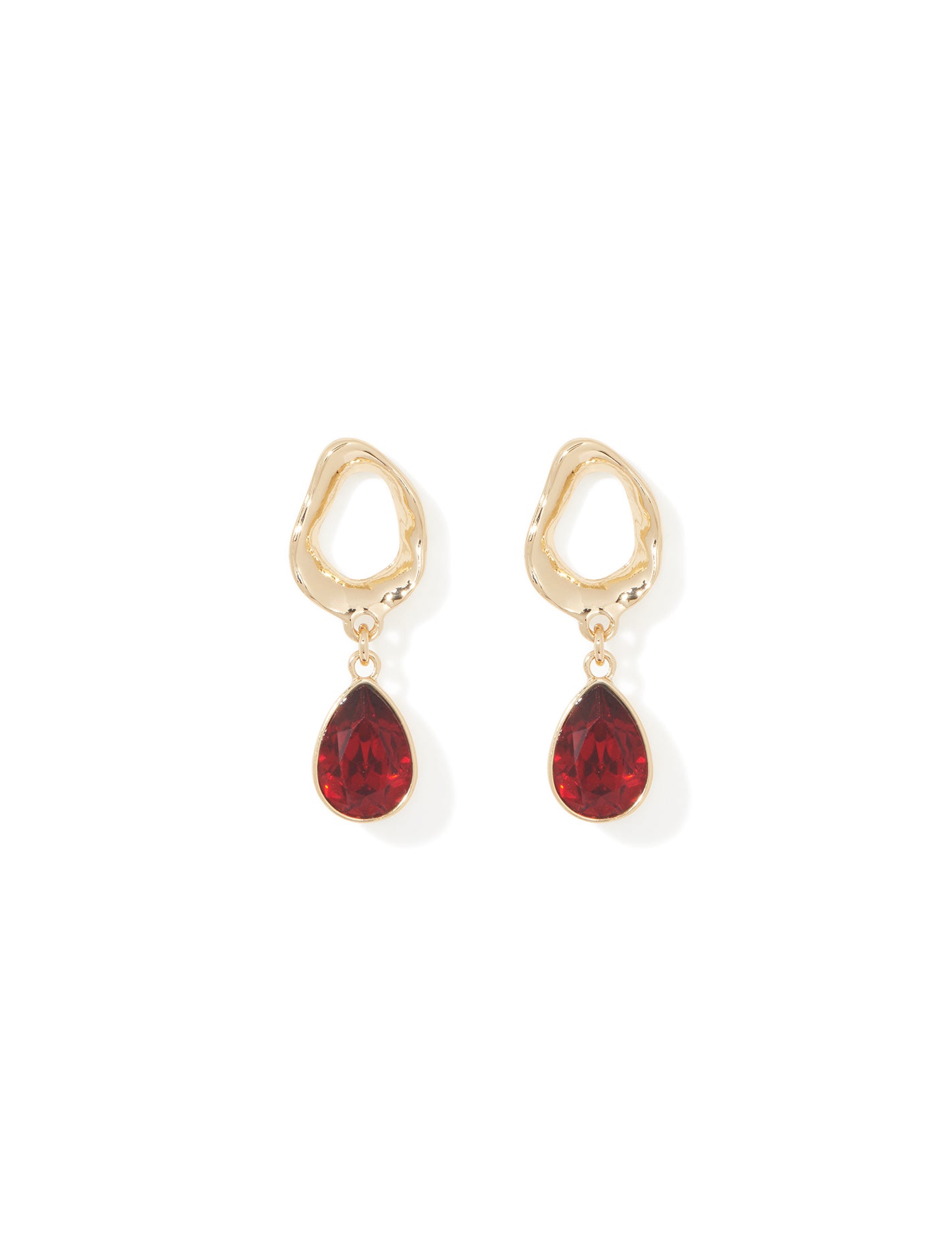 Cari Small Stone Drop Earring Gold/Ruby_mannequin