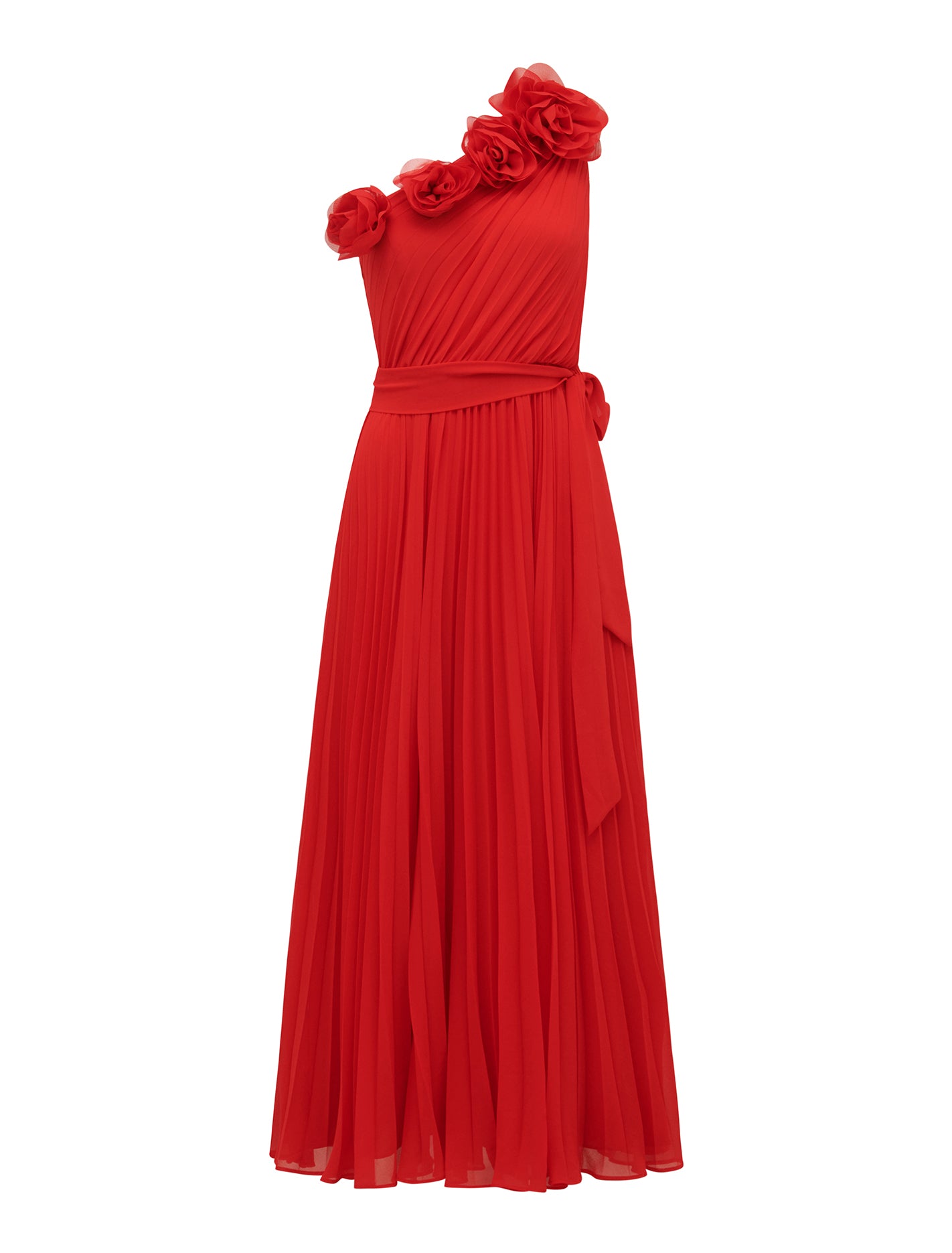 Everly Rosette Pleat Midi Dress Strawberry Red_mannequin