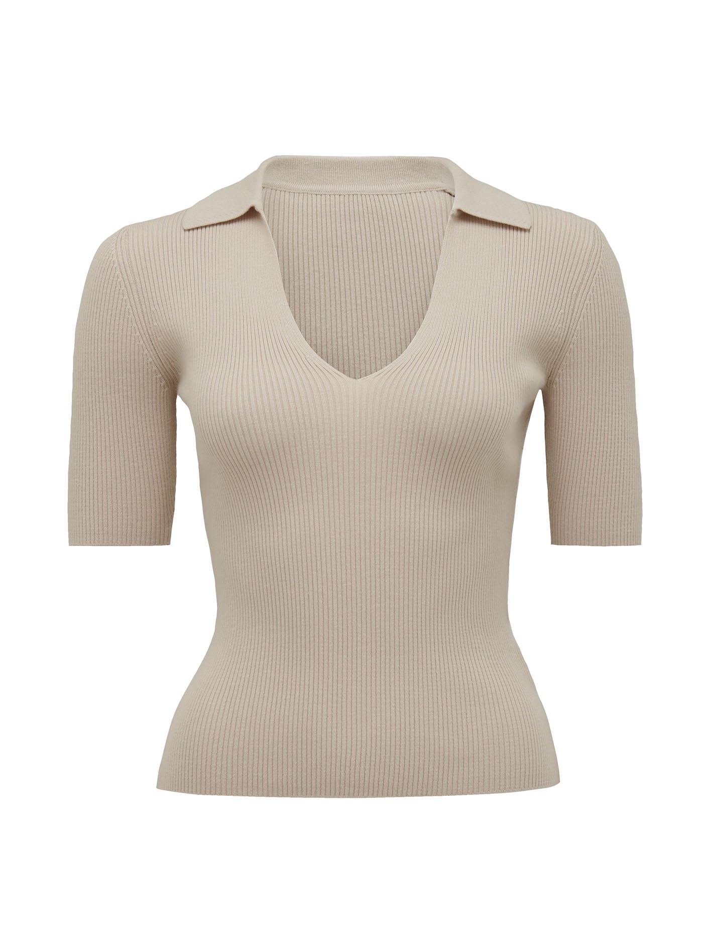 Selena S/S Collar Knit Top Stone_mannequin